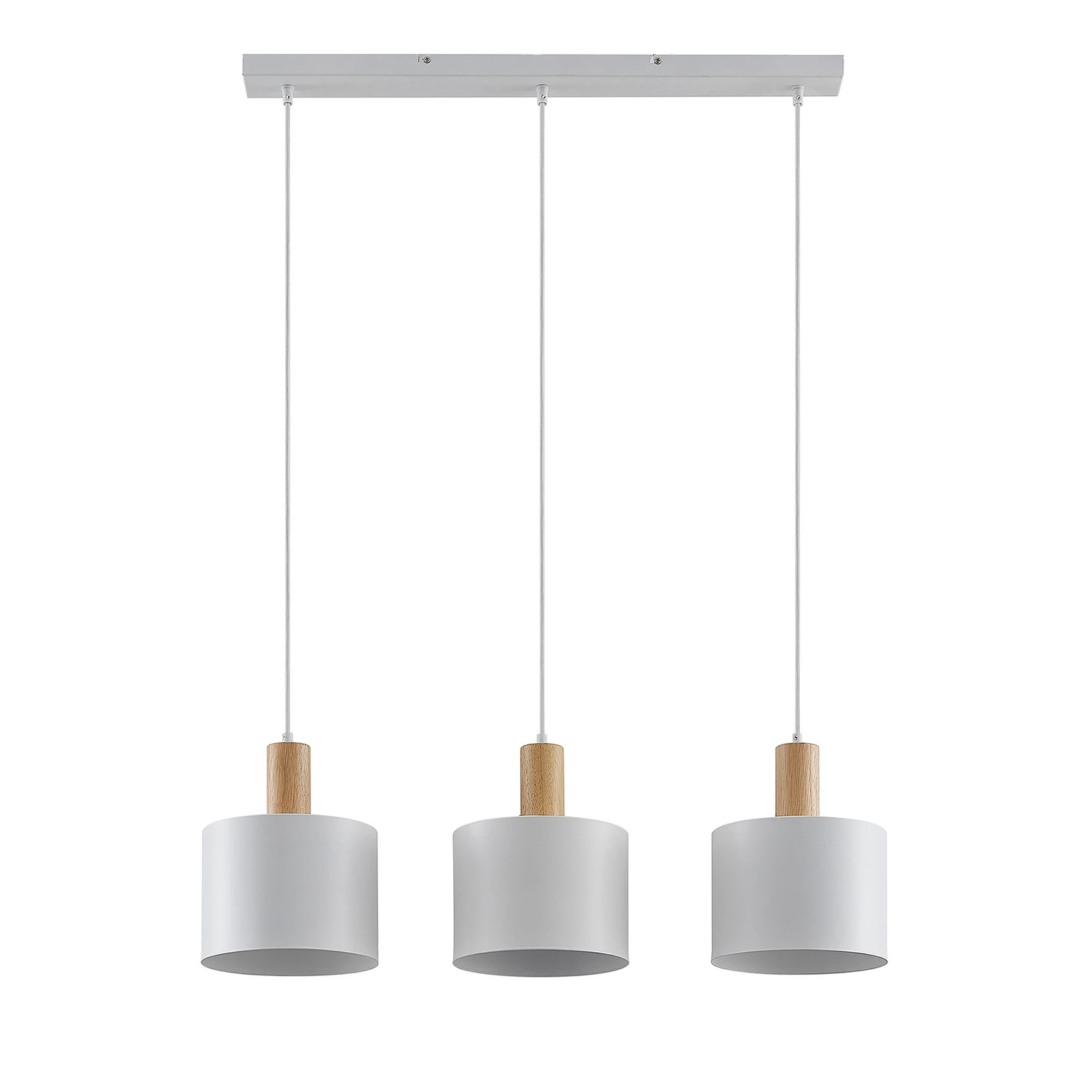 Lindby Hängeleuchte Kadir, 73 cm, 3-flammig, weiß, Holz