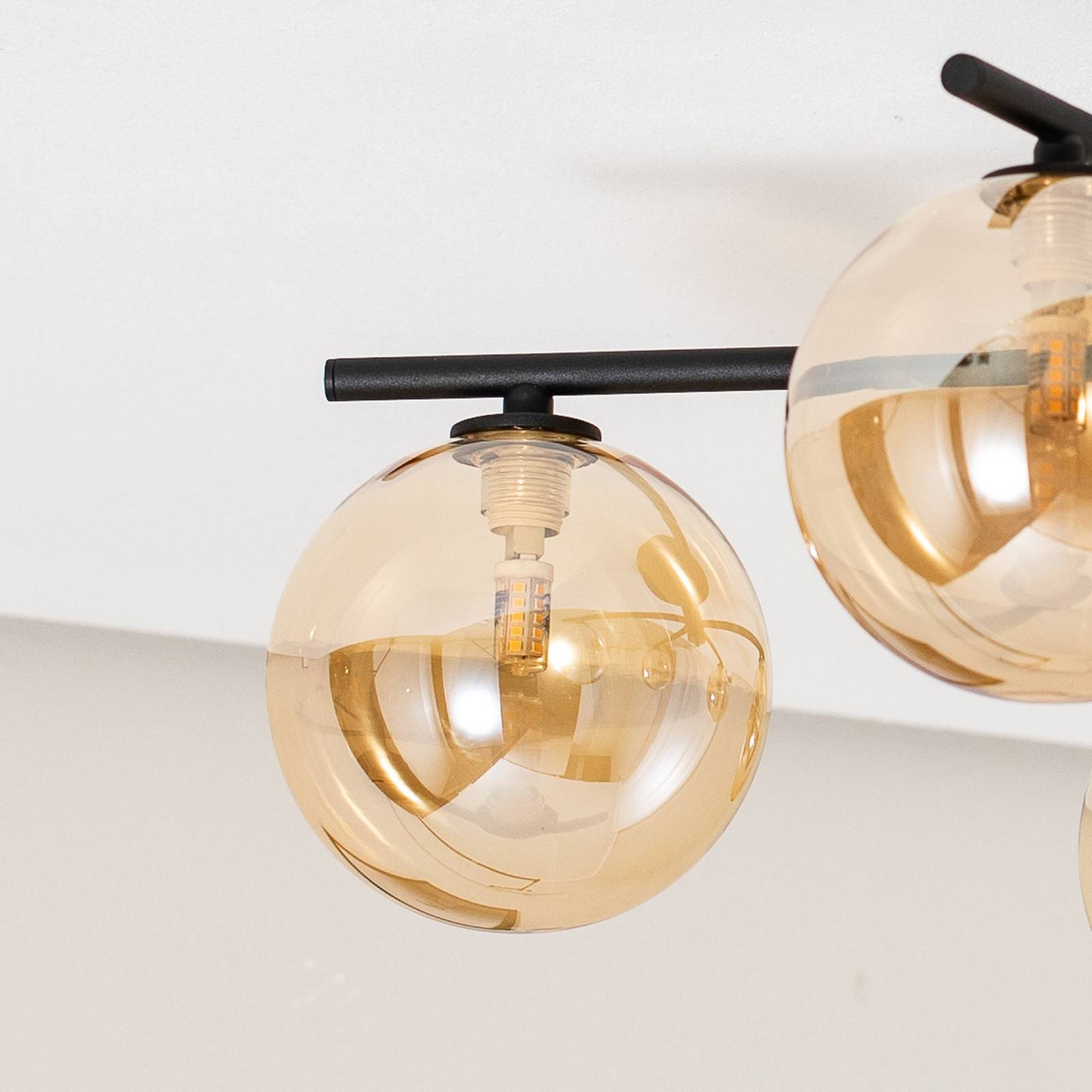 Lampa sufitowa Prato, czarna/bursztynowa, szkło, 5-punktowa