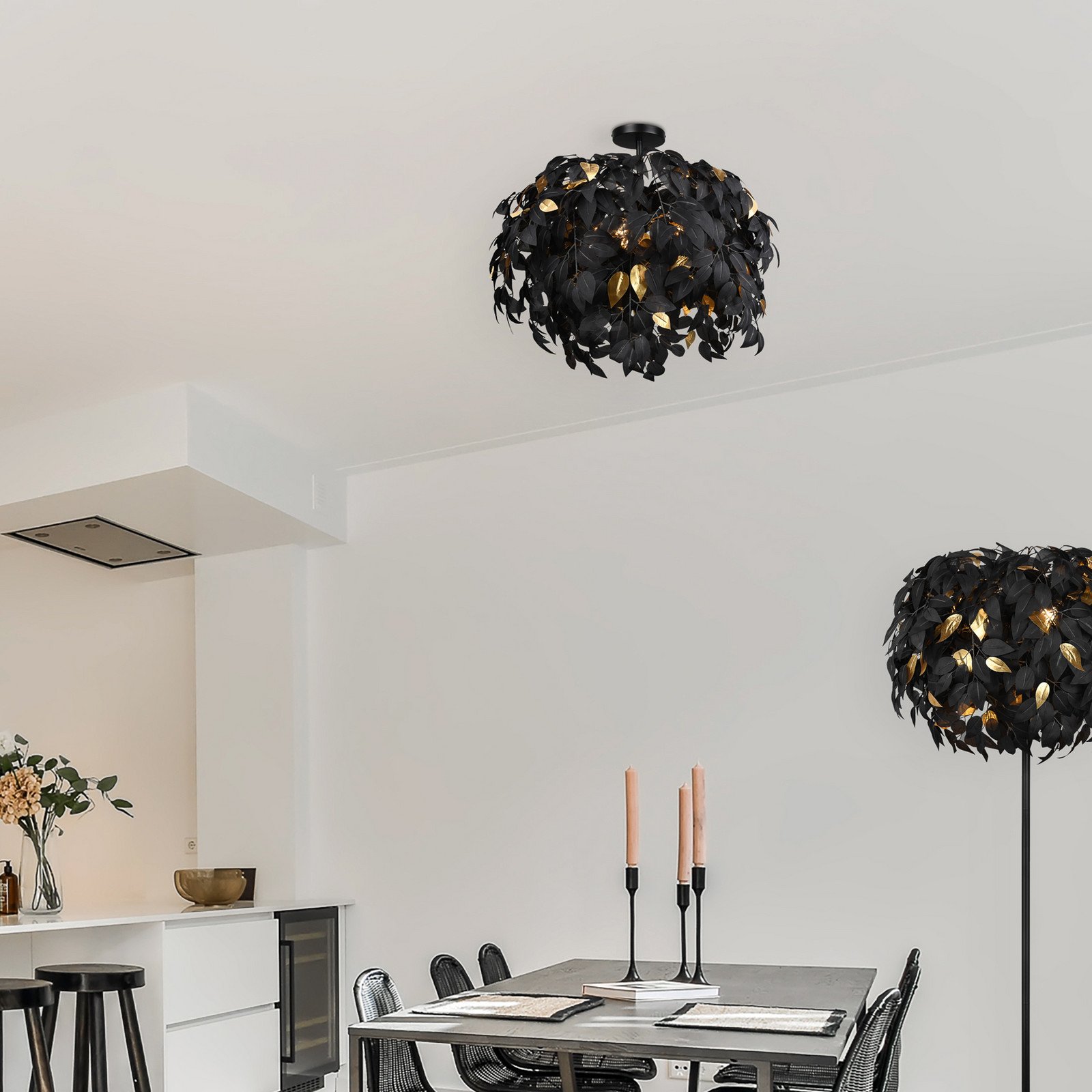 Plafonieră Leavy Ø 70 cm negru/auriu plastic