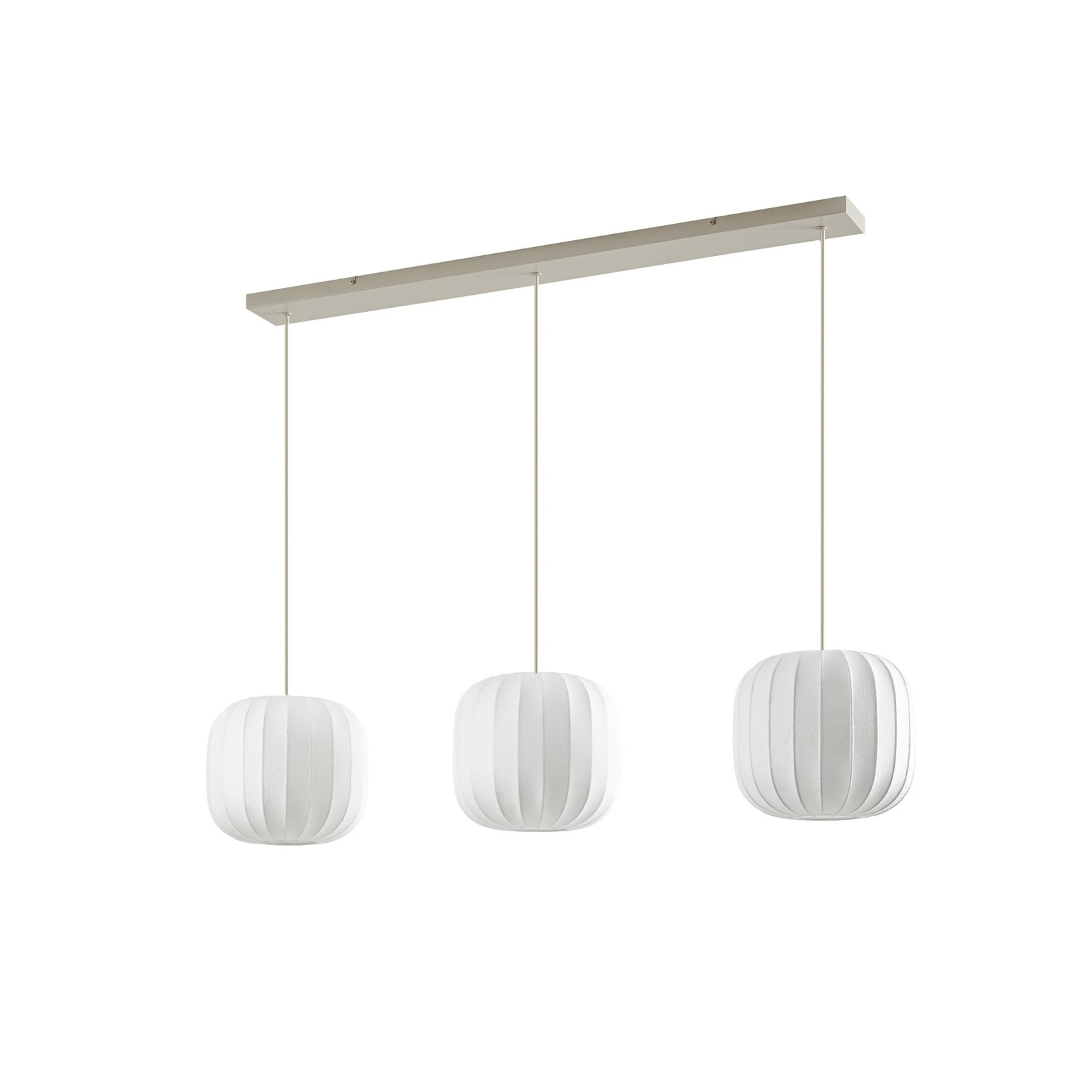 Lampada a sospensione Lucande Bridget, a 3 luci, 116 cm, bianca, tessuto
