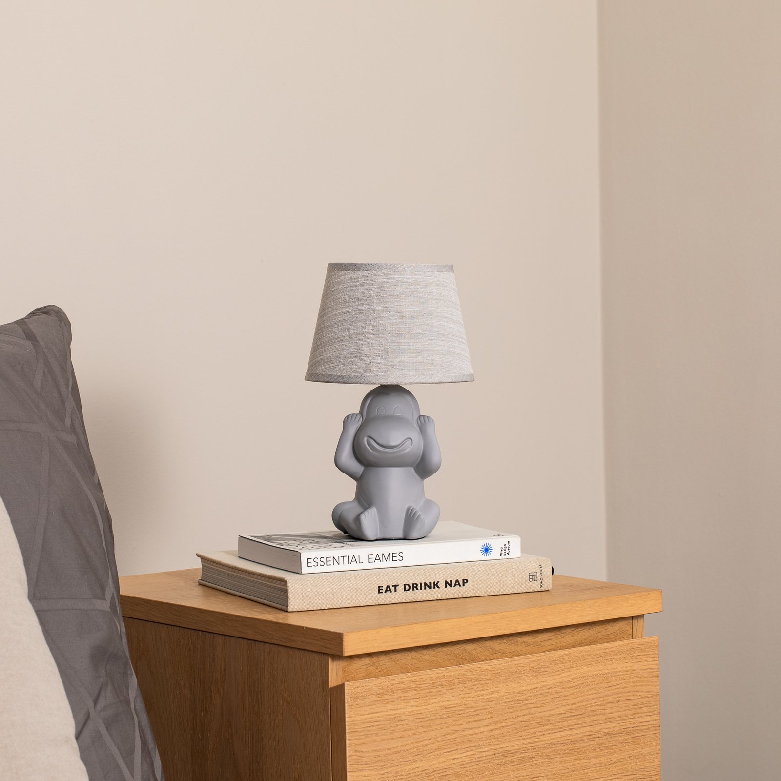 Monkey table lamp, grey, ceramic, 28 cm high, E14