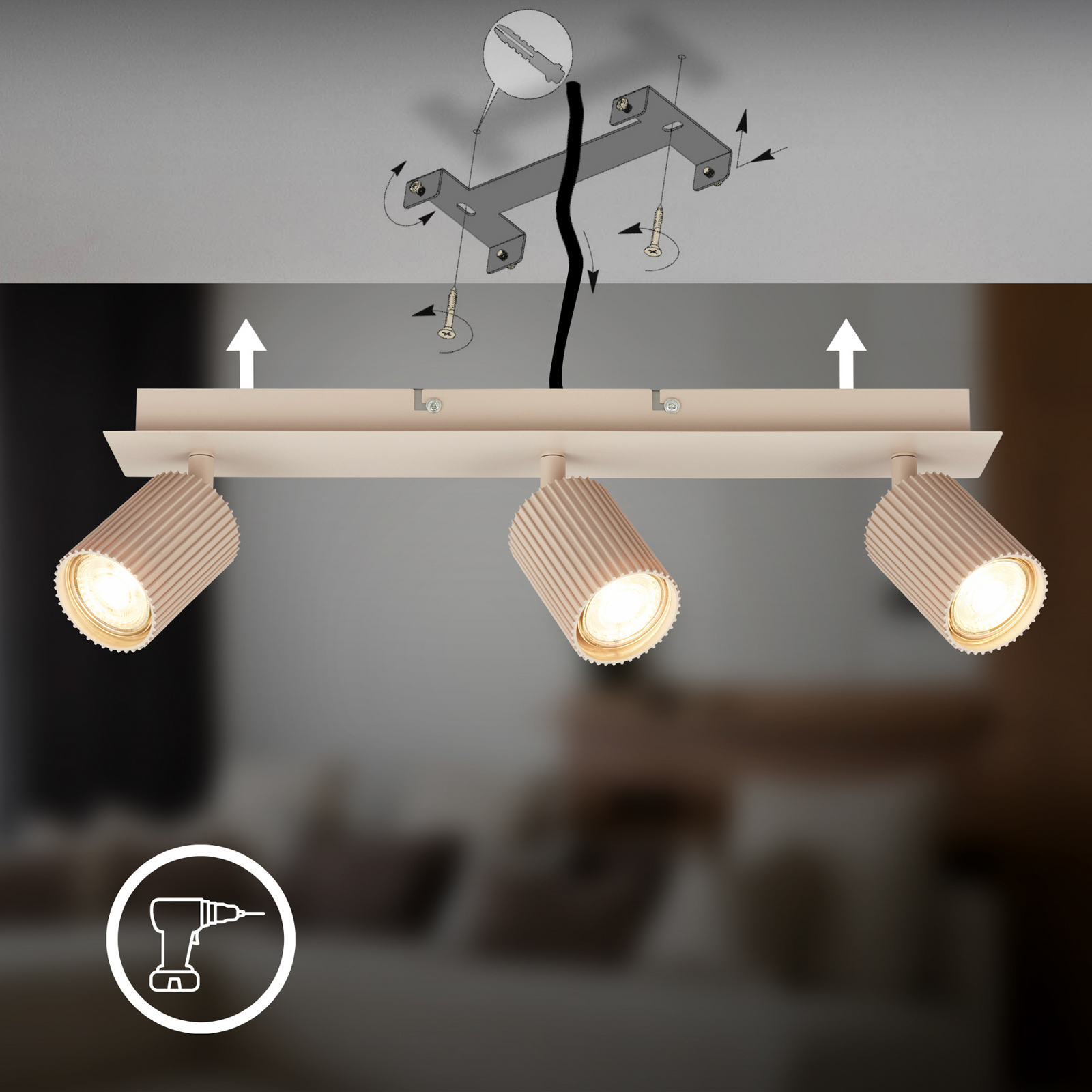 Downlight Ida, beige, 3 luces, plástico/metal Downlight Ida, beige, 3 luces, plástico/metal