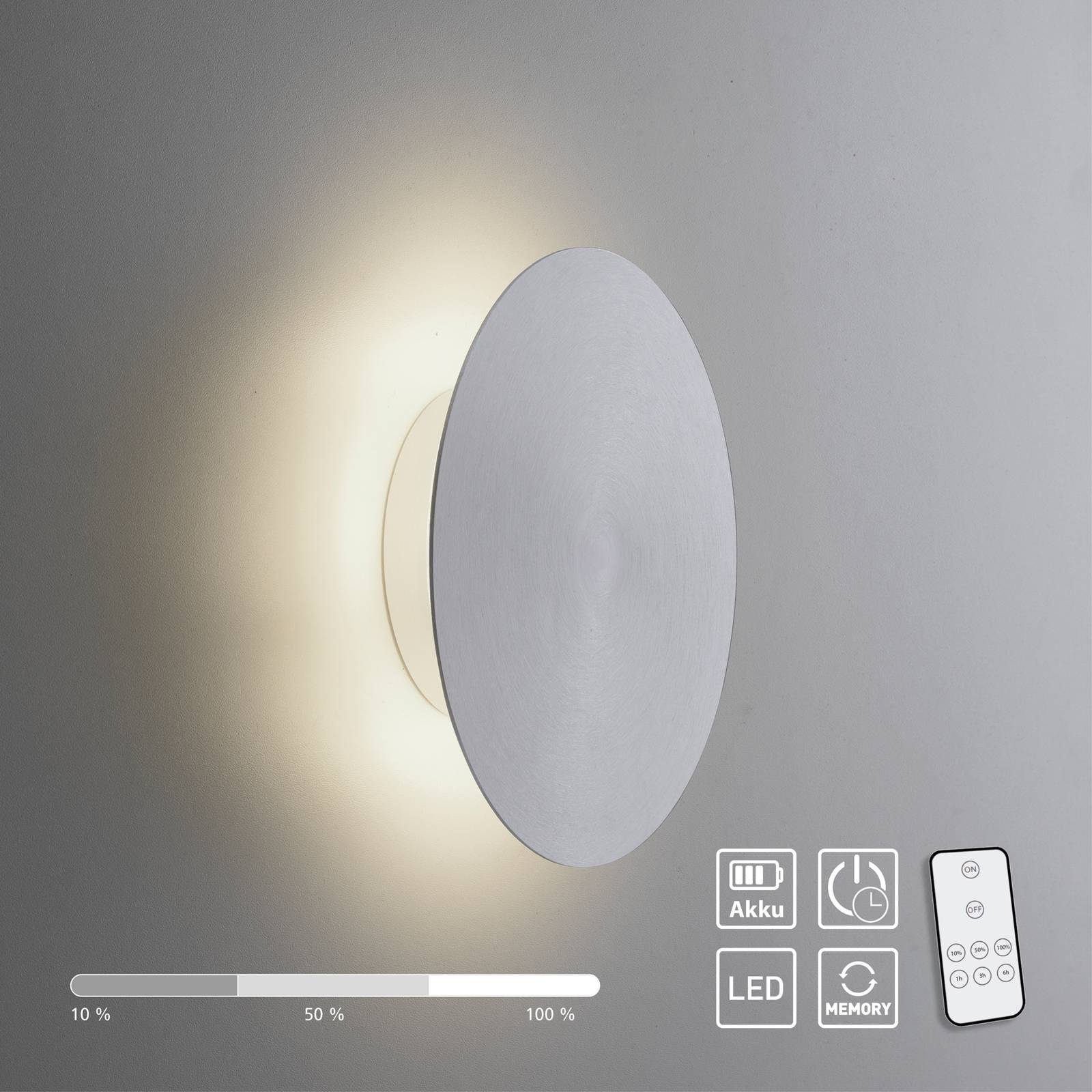 Kinkiet LED na baterię Puntua Ø 18 cm aluminium