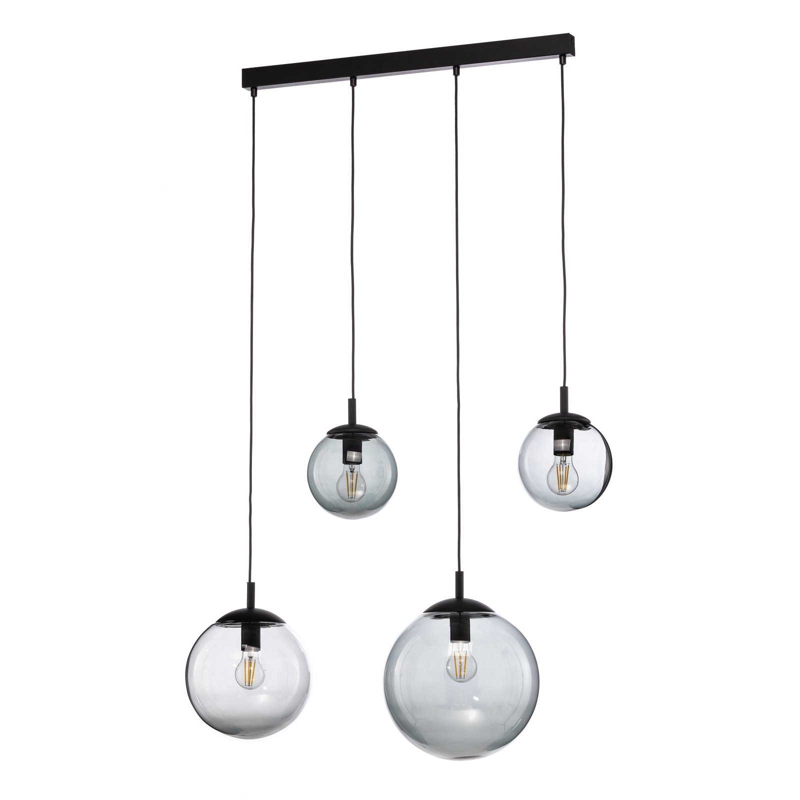 Hanglamp Esme, glas, grafiet-transparant, 4-lamps, lineair