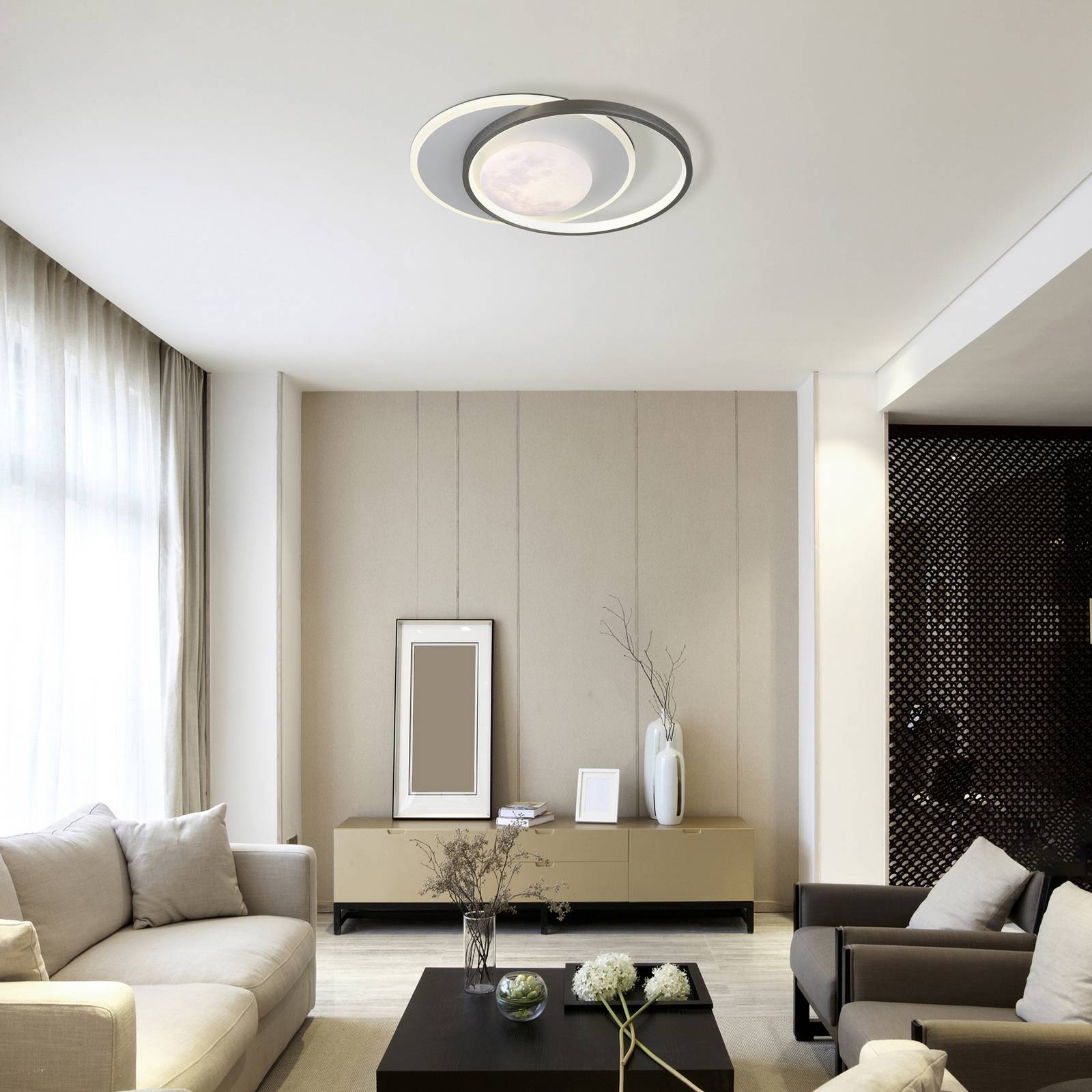 Lampa sufitowa LED Moon, czarna/szara, metalowa, 37 cm