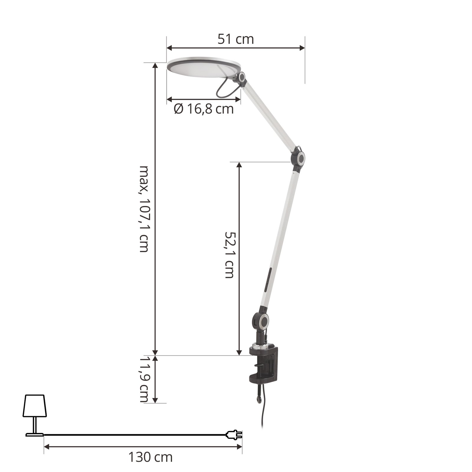 Lindby LED clamp light Nyxaris, prateado, metal, CCT, 52 cm