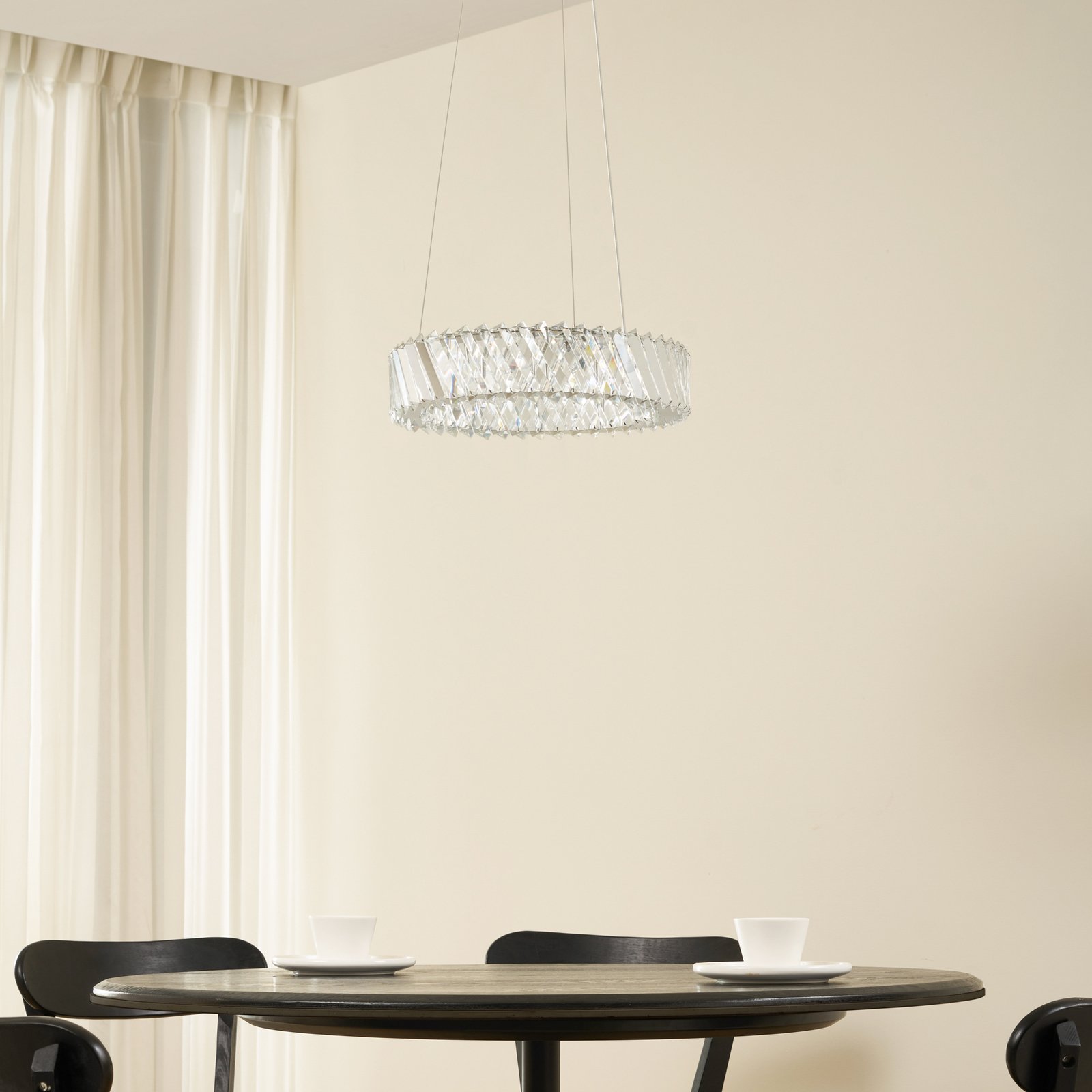 Lucande LED-Hängeleuchte Glacis, Kristall, Ø 40 cm, chrom