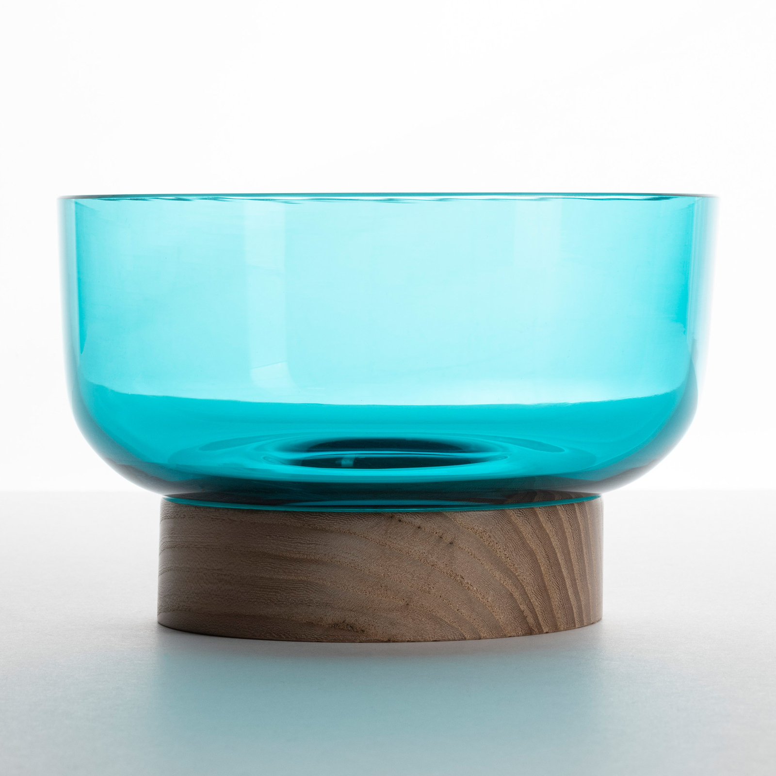 Artemide Bontà glass bowl, wooden base, turquoise