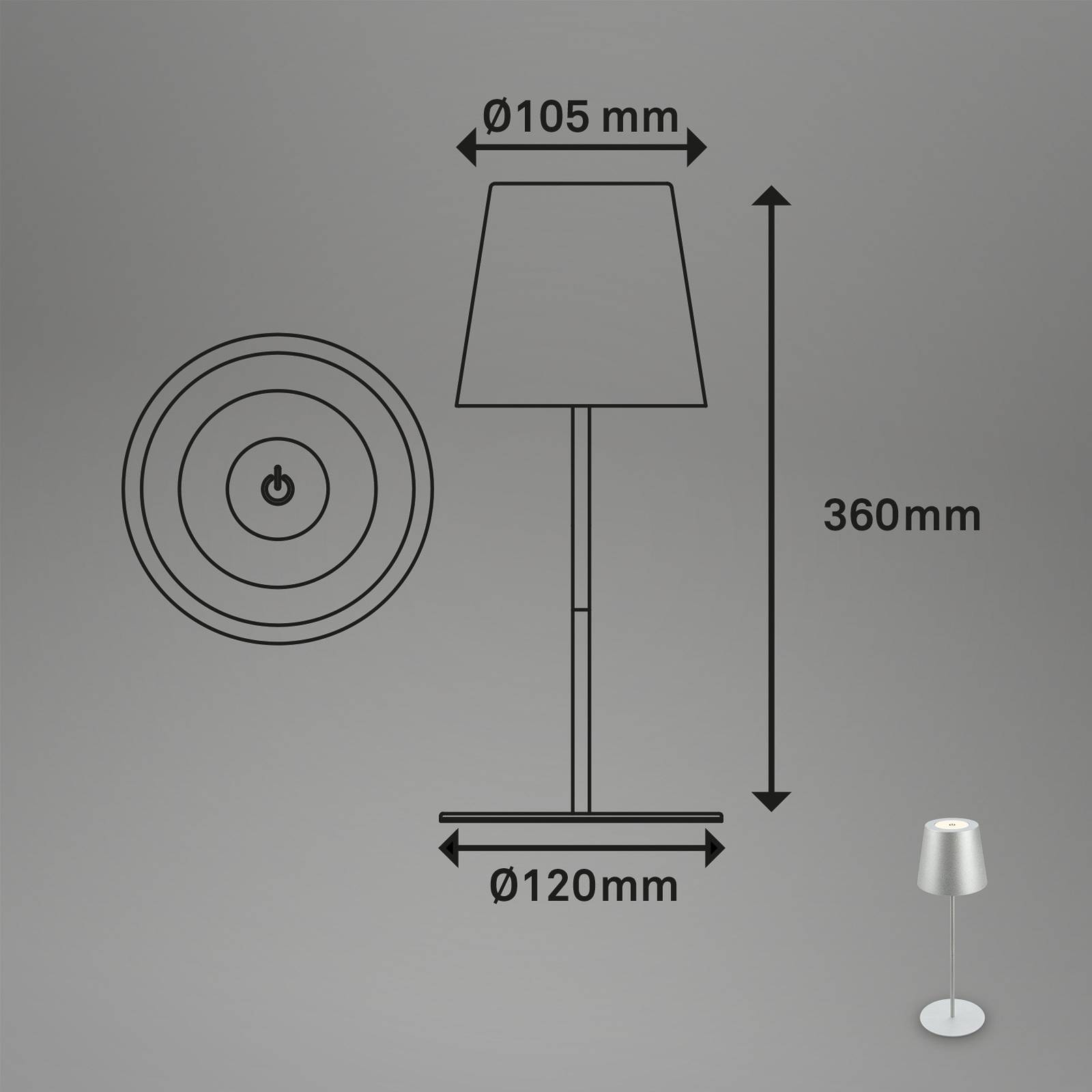 Briloner Lampe de table LED rechargeable 7508014 chrome mat 2.700 K IP44 Touchdim