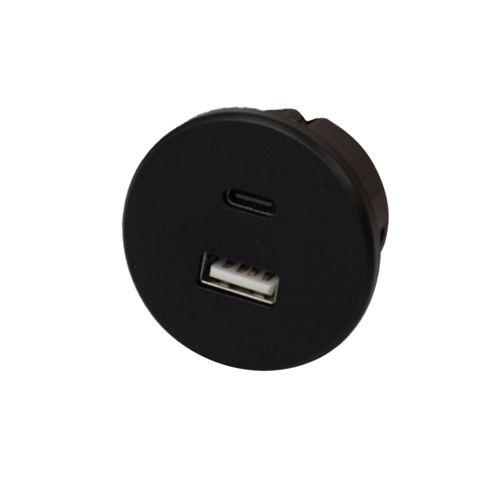 USB-A socket outlet + USB-C, black furniture installation 24V input 20W