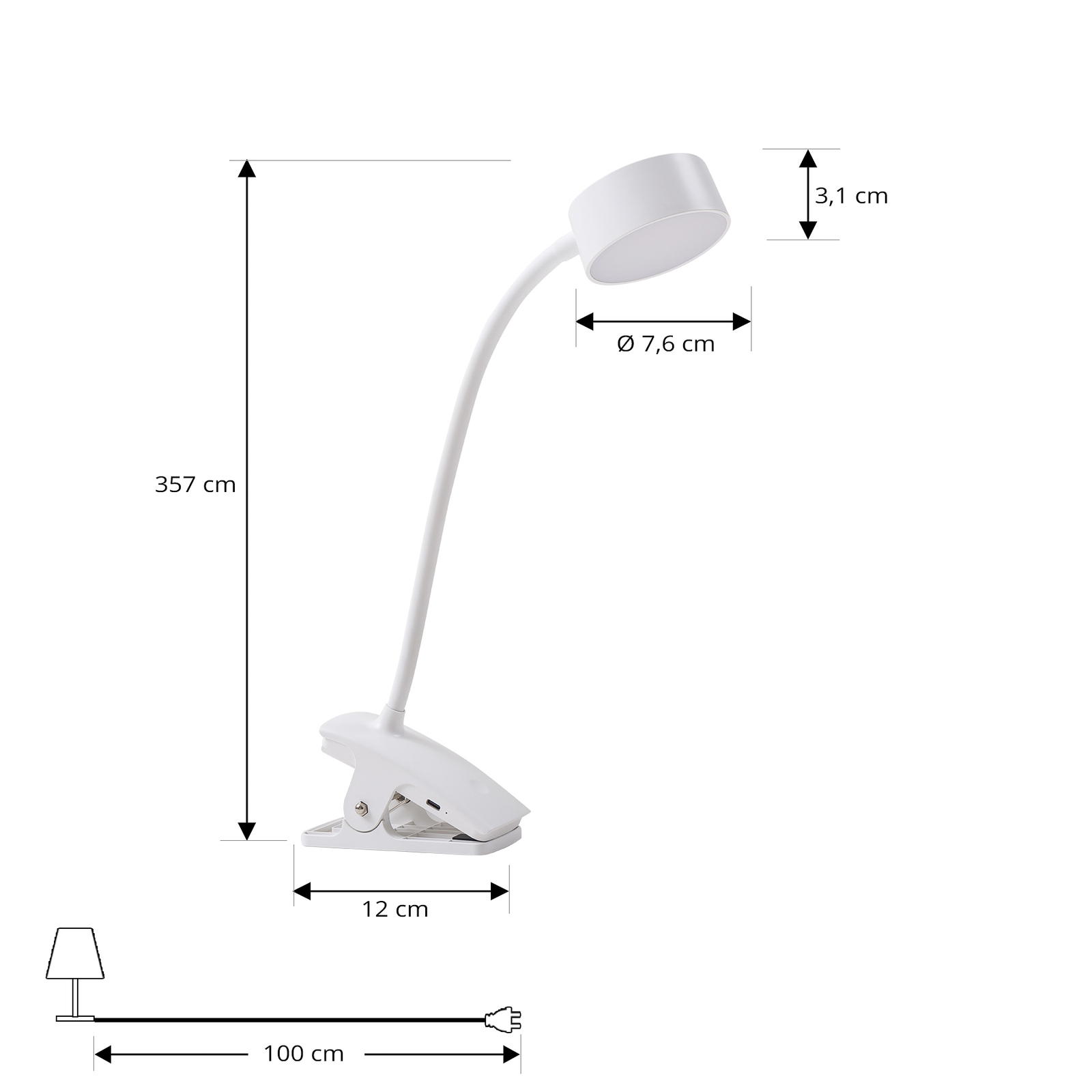 Lindby LED lámpara de pinza recargable Maori, blanco, CCT, atenuable
