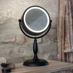 Miroir de table Face avec lumière, noir, métal, hauteur 36 cm