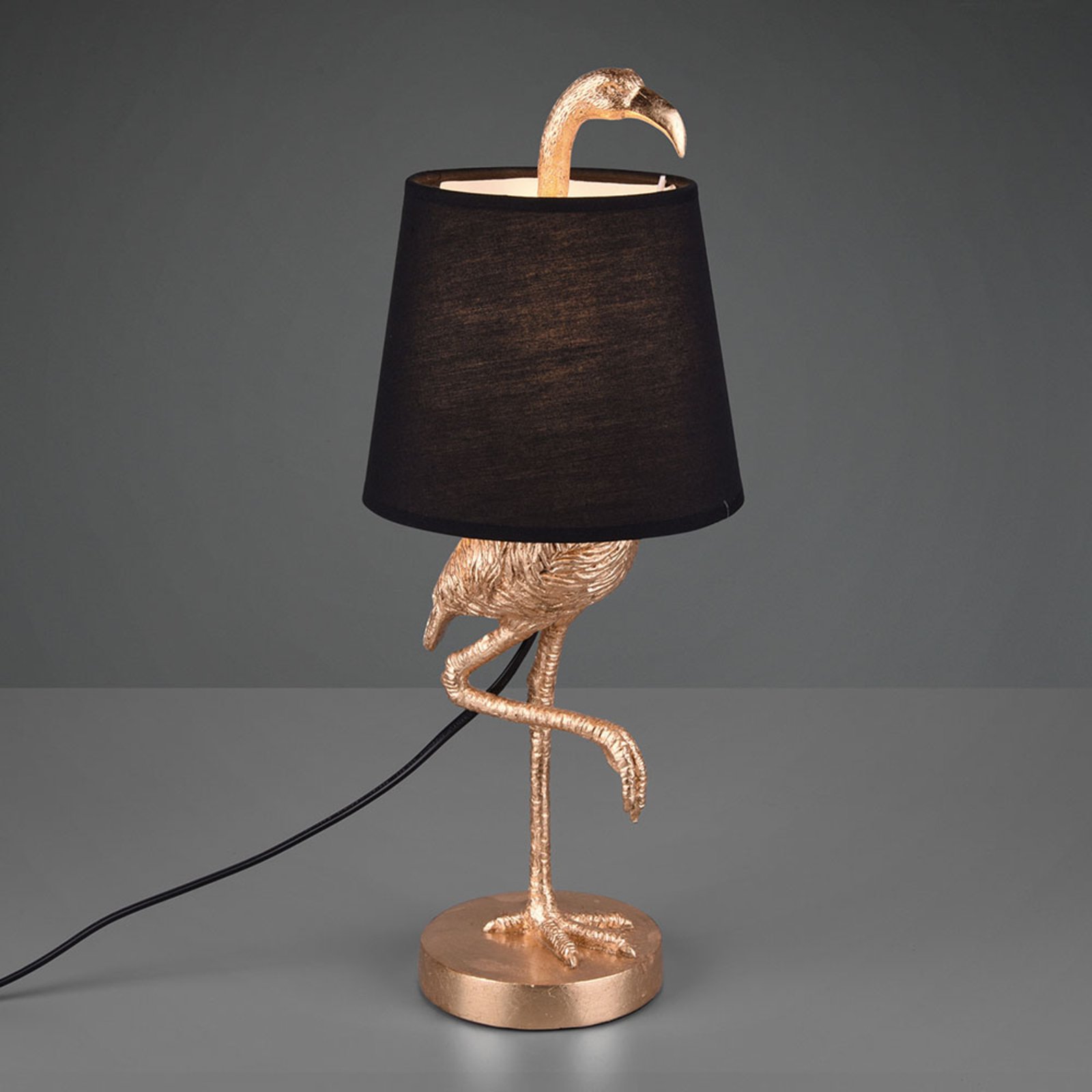 Lola table lamp with flamingo figure, black/gold
