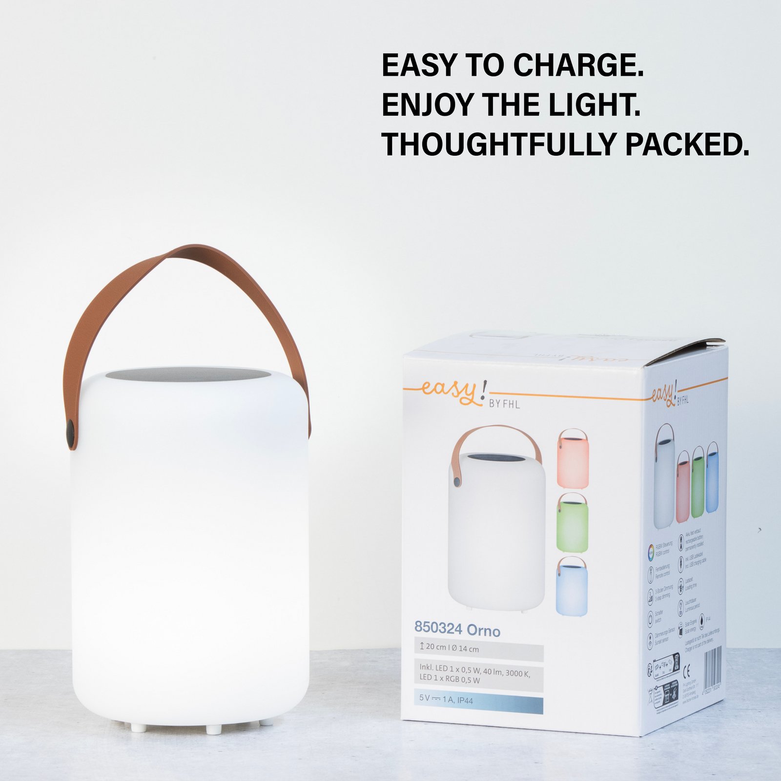 LED-solcellebordlampe Orno, varmhvit og RGB