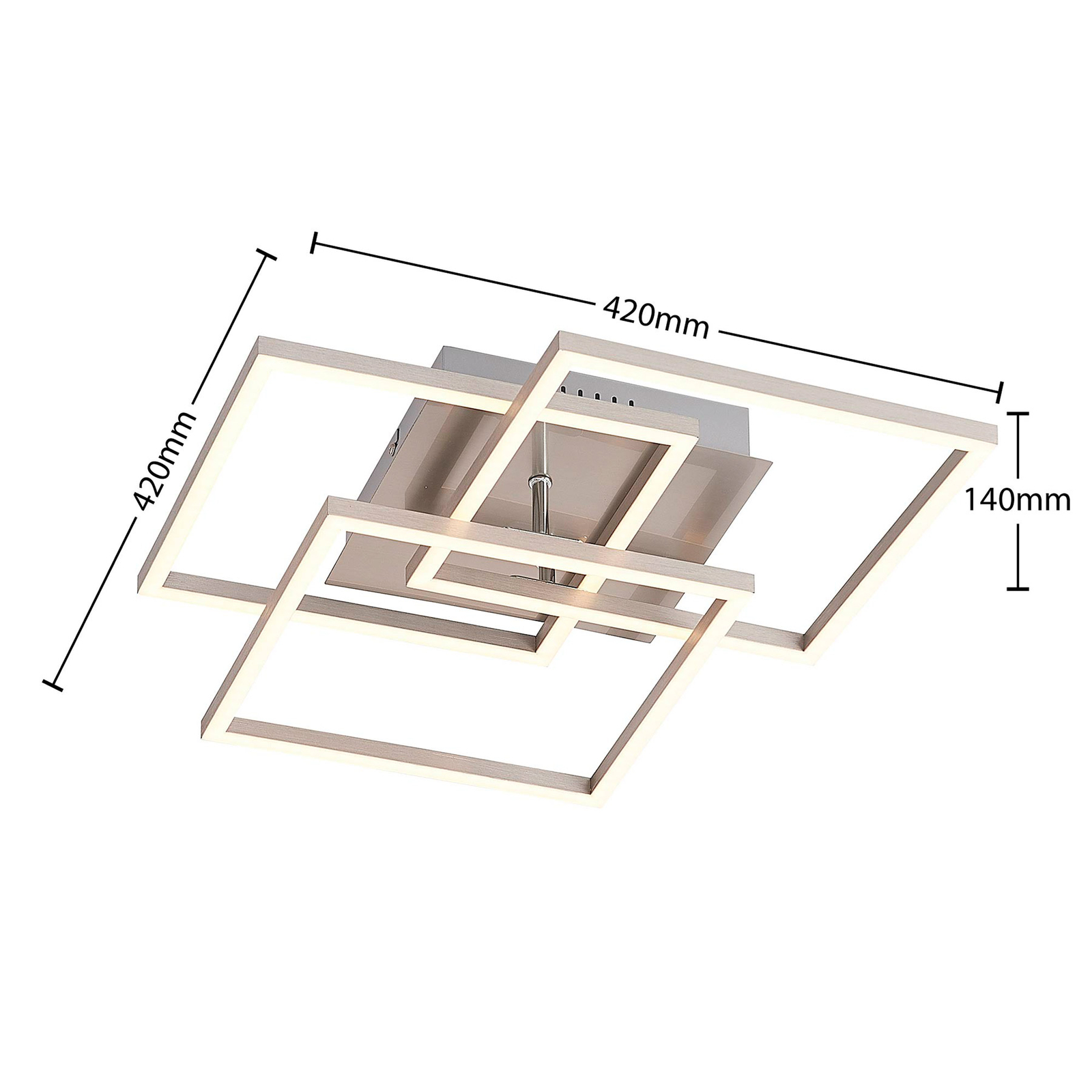 Lindby Qiana LED-Deckenlampe CCT, eckig, nickel