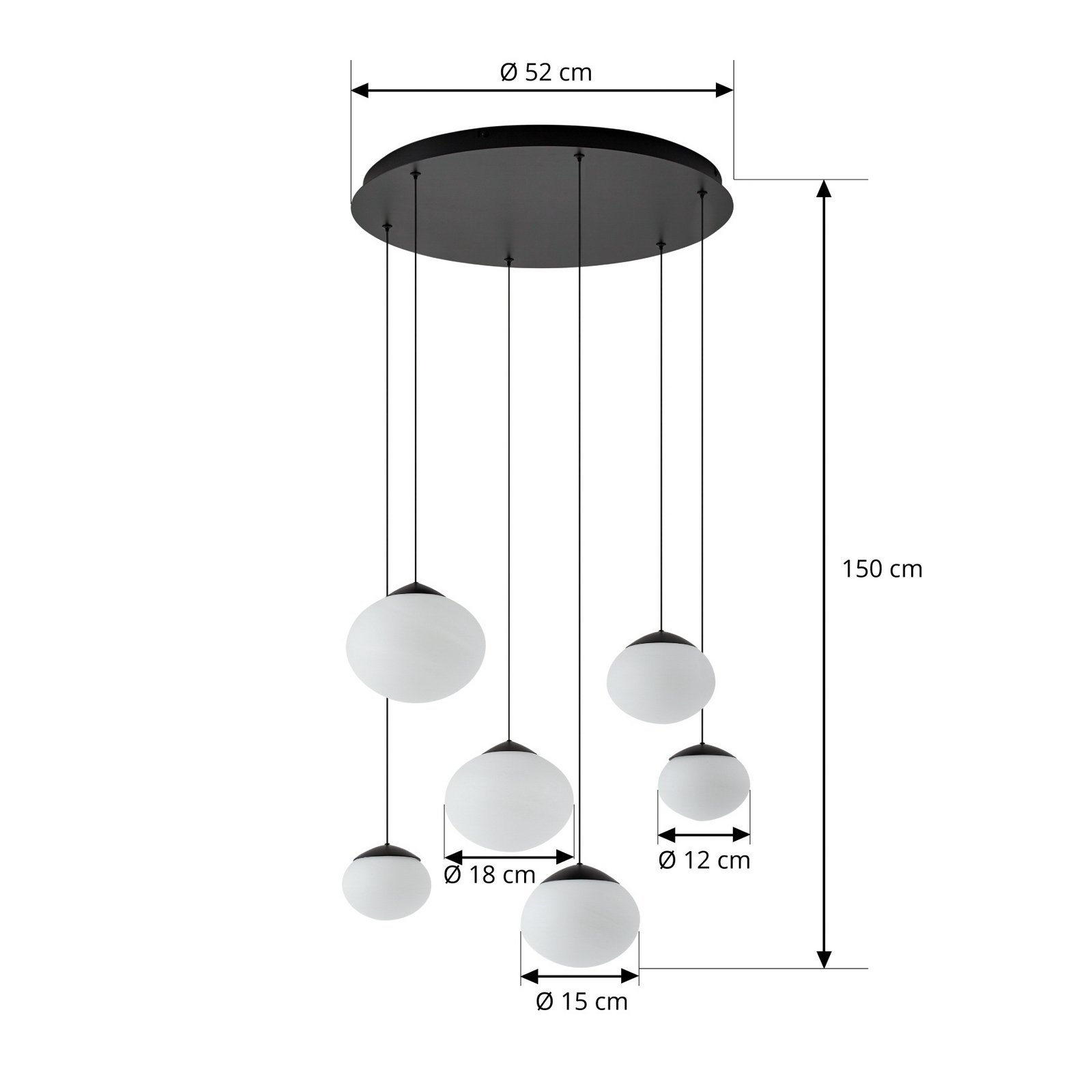 Tivar LED hanglamp, 6-lamps, zwart/wit, glas - Lucande Tivar LED hanglamp, 6-lamps, zwart/wit, glas - Lucande