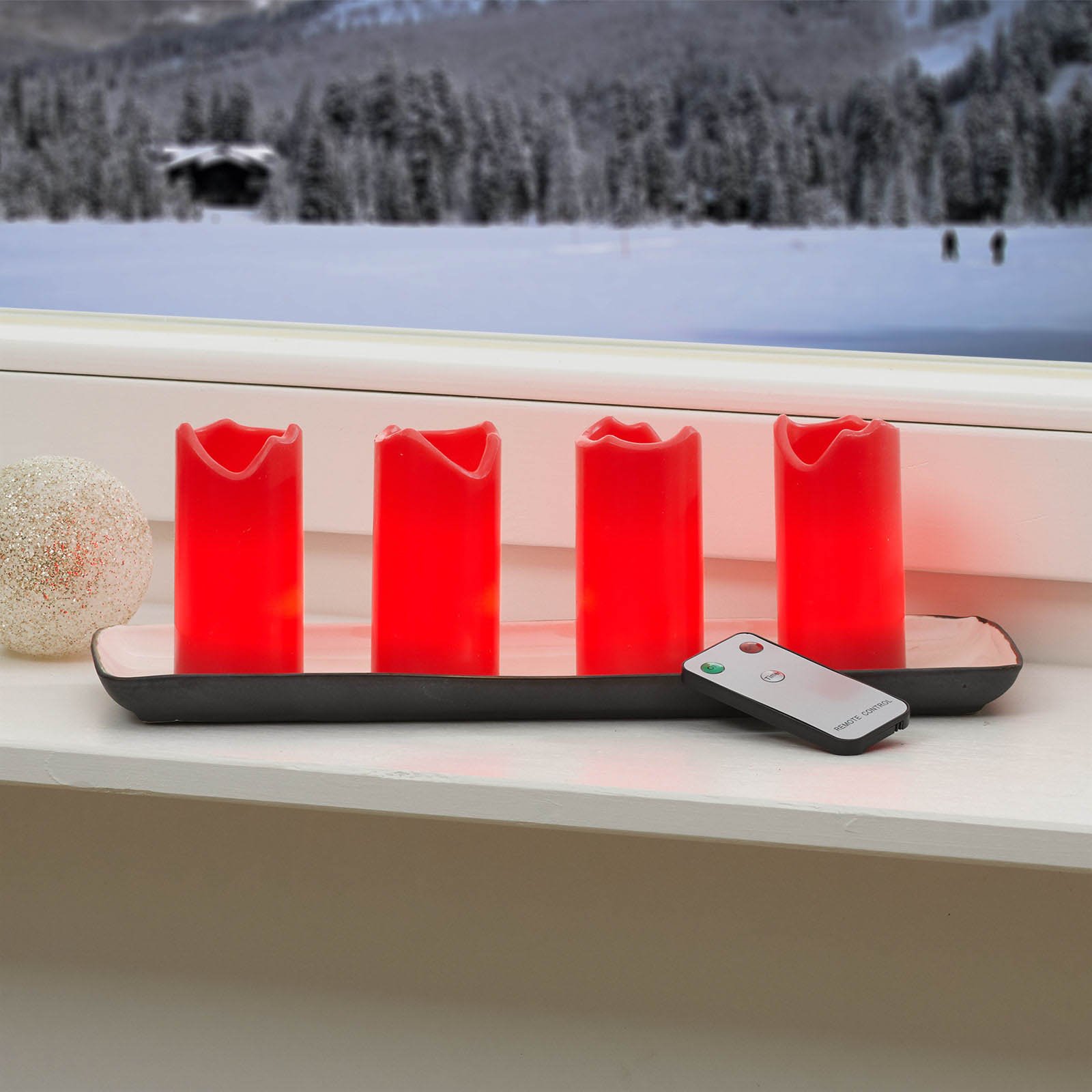 Candle LED-lys i 4-er sett med fjernkontroll, rød
