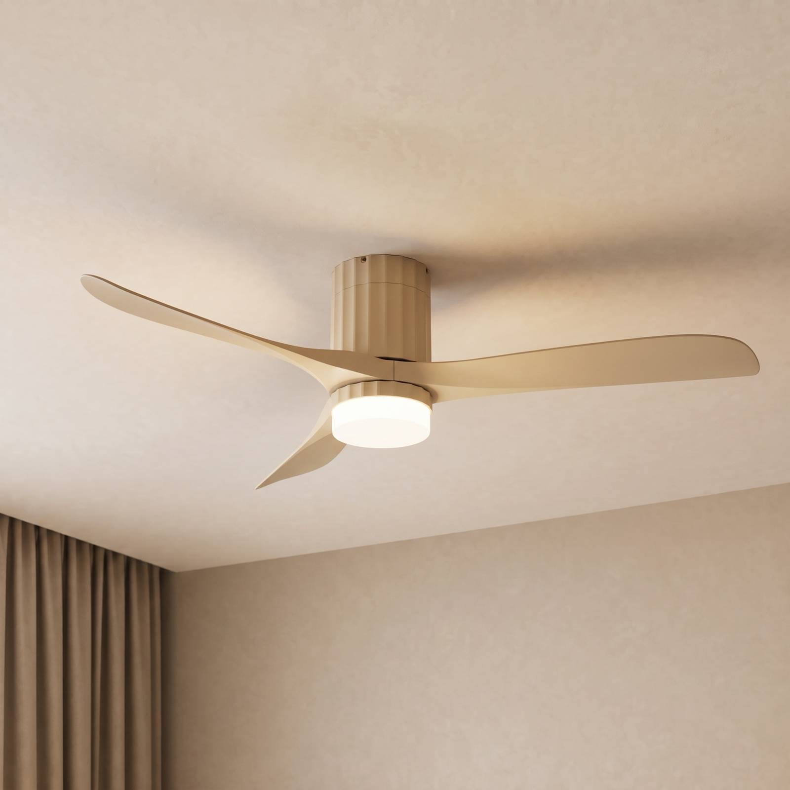 Wentylator sufitowy LED Lucande Novri, beżowy, Ø 132 cm, CCT