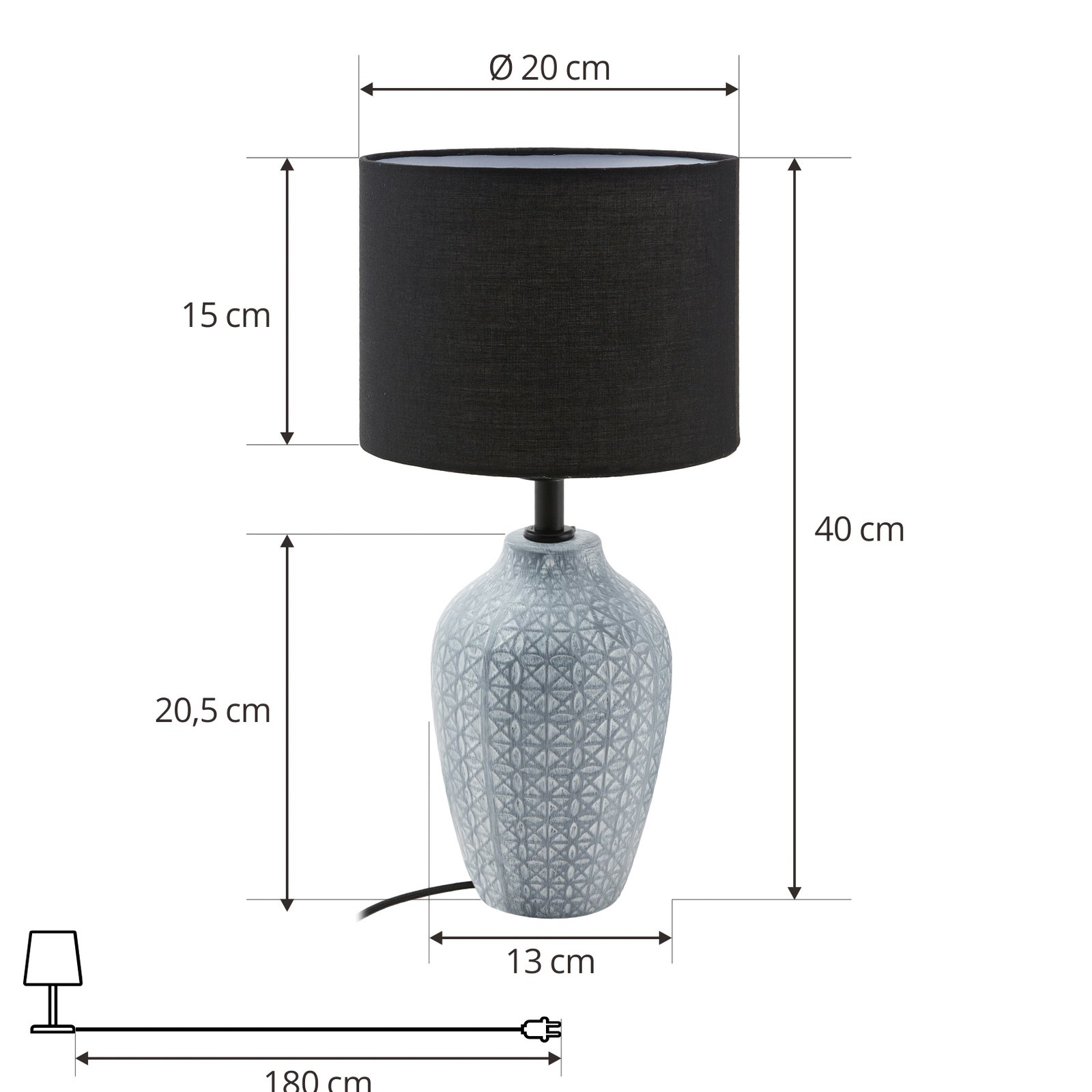 Lindby Thalassia lámpara de mesa gris/negro Ø 20 cm
