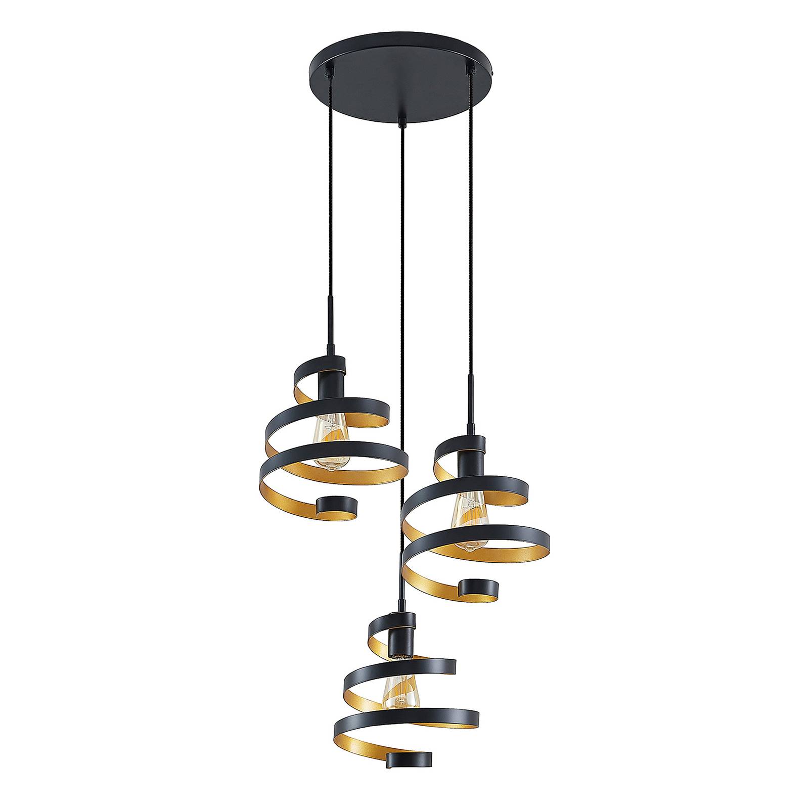 Lindby Colten függő lámpa, 3 izzós, fekete, arany