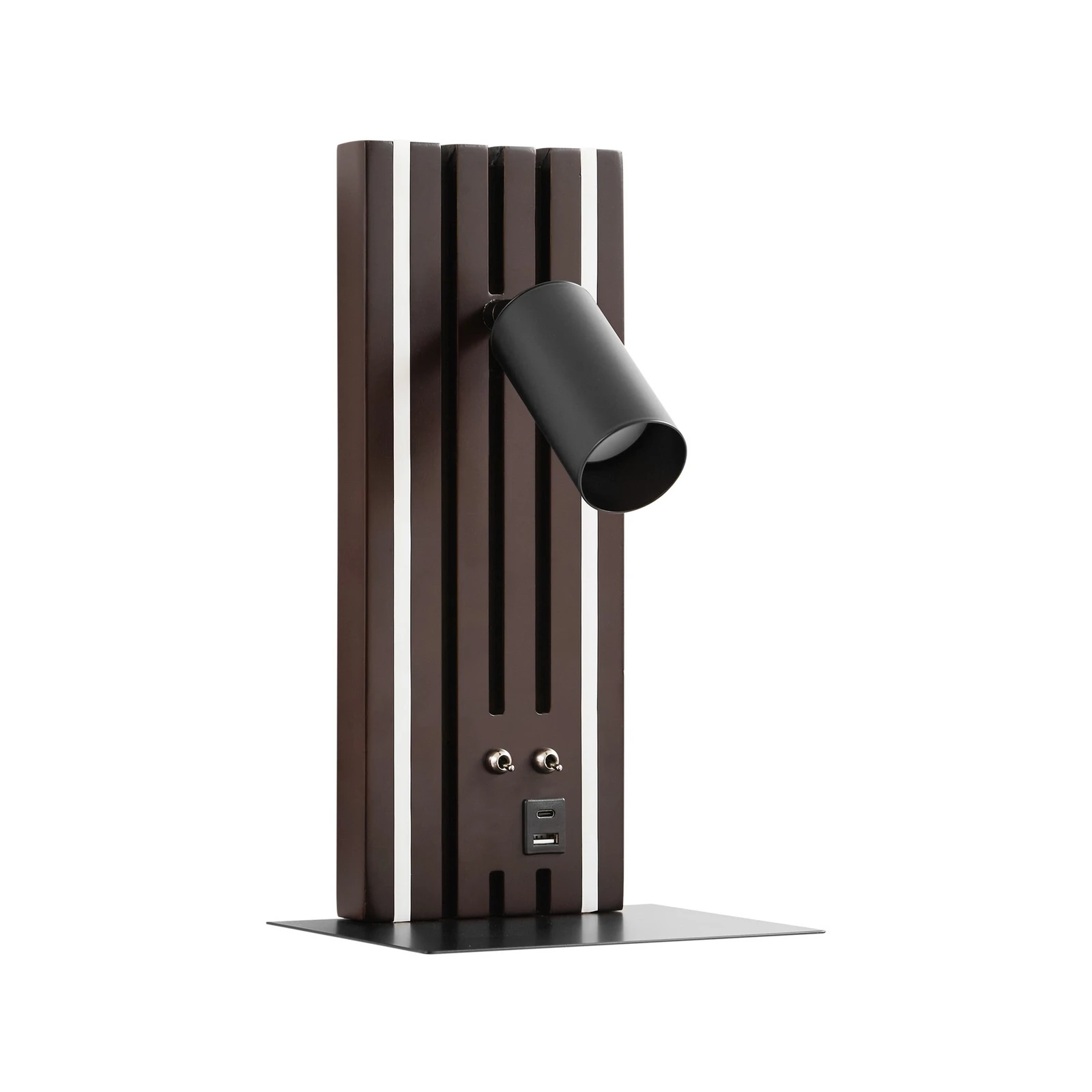 Aplique de pared LED Lucande Tiron, altura 35 cm, roble, USB