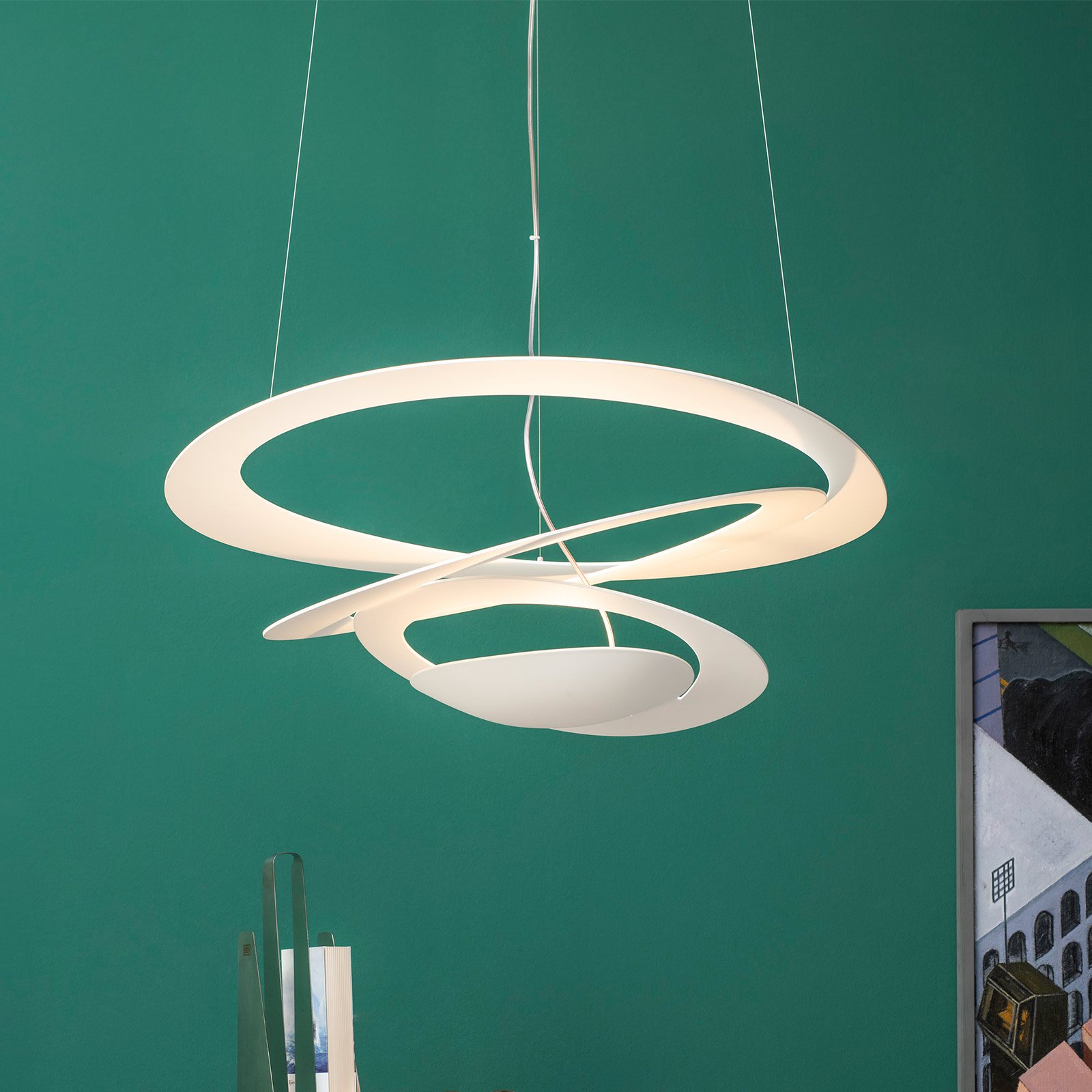 Biała designerska lampa wisząca Pirce, 94x97 cm