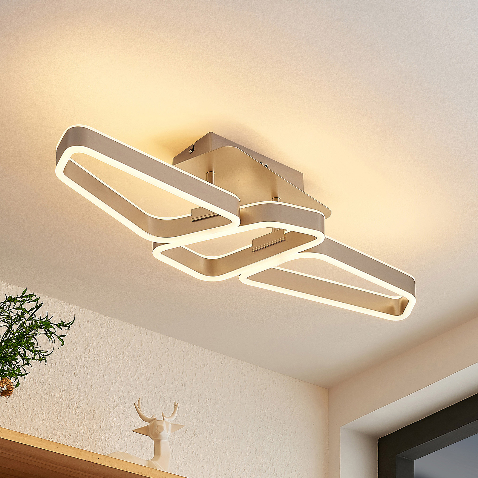 Lucande Quinn LED plafondlamp nikkel 3-lamps