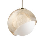 IDEAL LUX Bloom hanging light, Ø 30 cm, brass, metal/glass