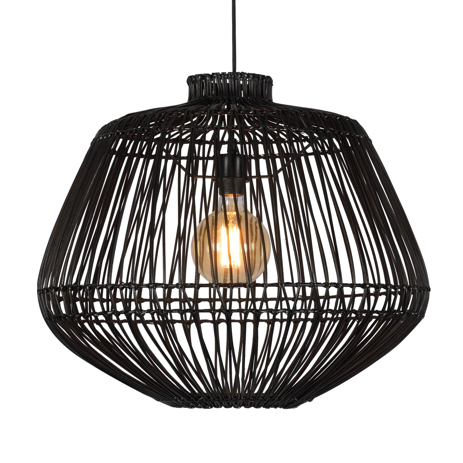Good & Mojo GOOD MOJO Madagascar hanging light, black, for Living / Dining Room, bamboo, iron, fabric, E27, 60 W, H: 50 cm
