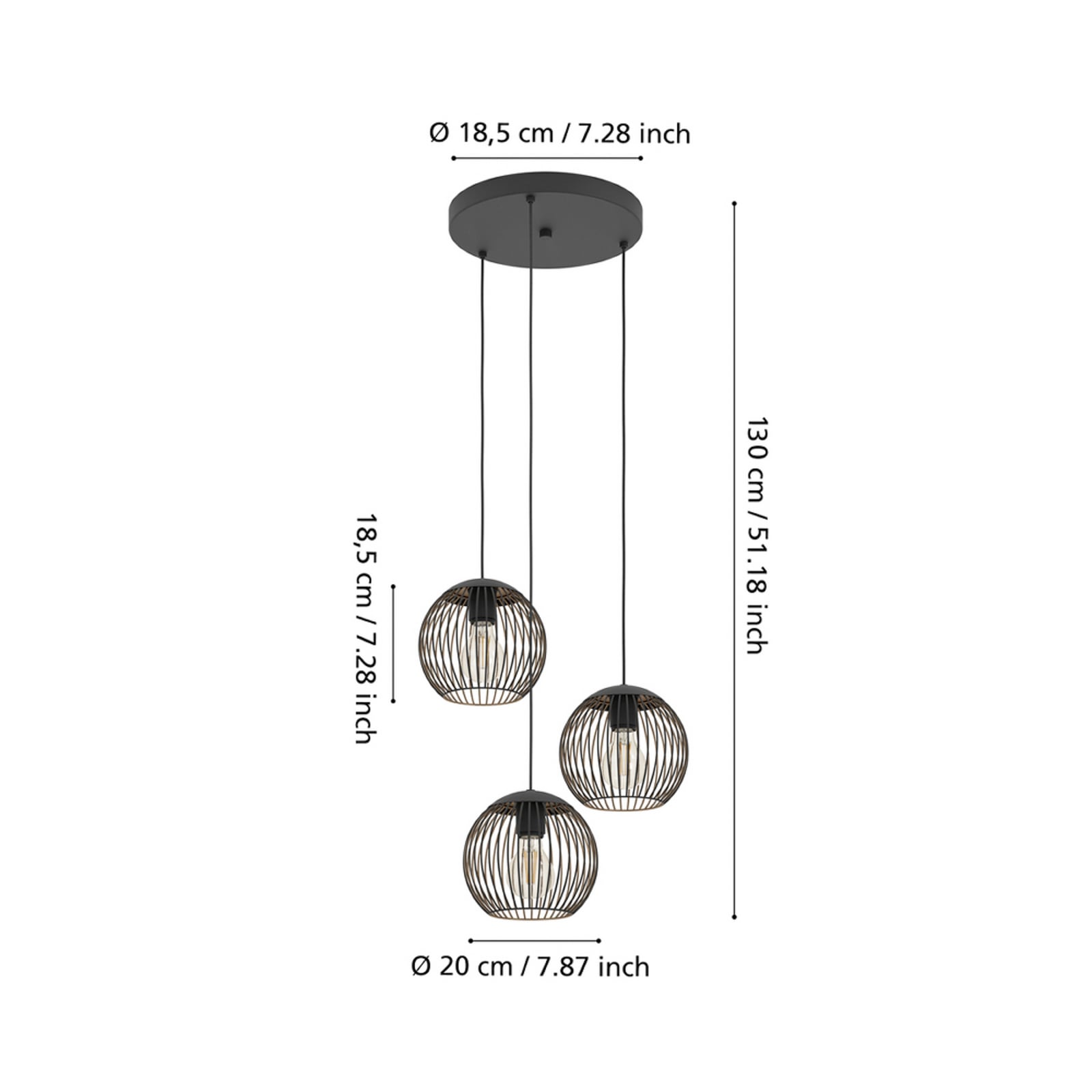 Suspension EGLO ALMANZORA, Ø 47 cm, à 3 lampes, noir, E27 Suspension EGLO ALMANZORA, Ø 47 cm, à 3 lampes, noir, E27