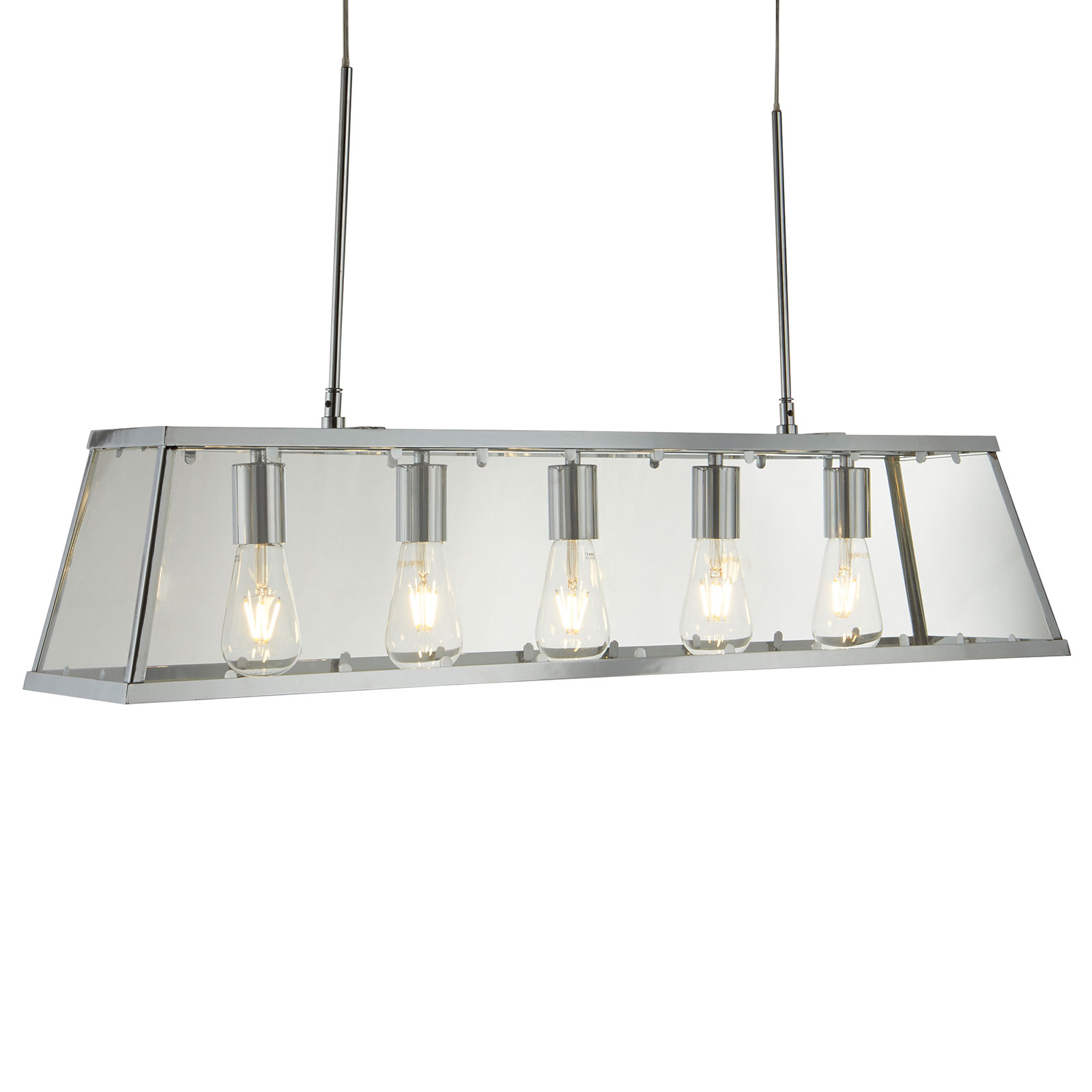 Searchlight Voyager hanging light in chrome, five-bulb, for Living / Dining Room, metal, glass, E27, 60 W, energy efficiency: A++, L: 90 cm, W: 20 cm, H: 50 cm