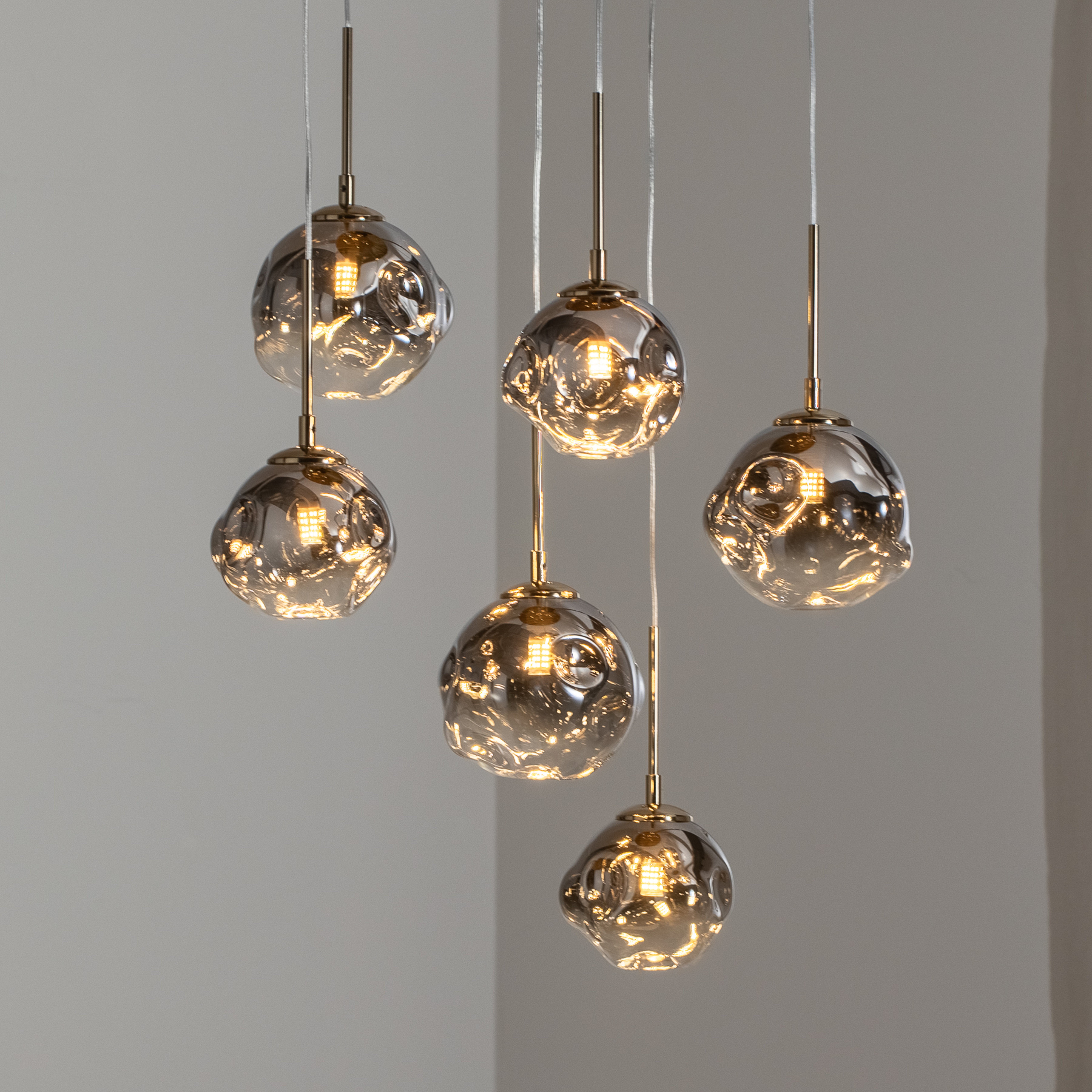 Suspension Herman, 6 lampes, doré, Ø 57 cm, verre