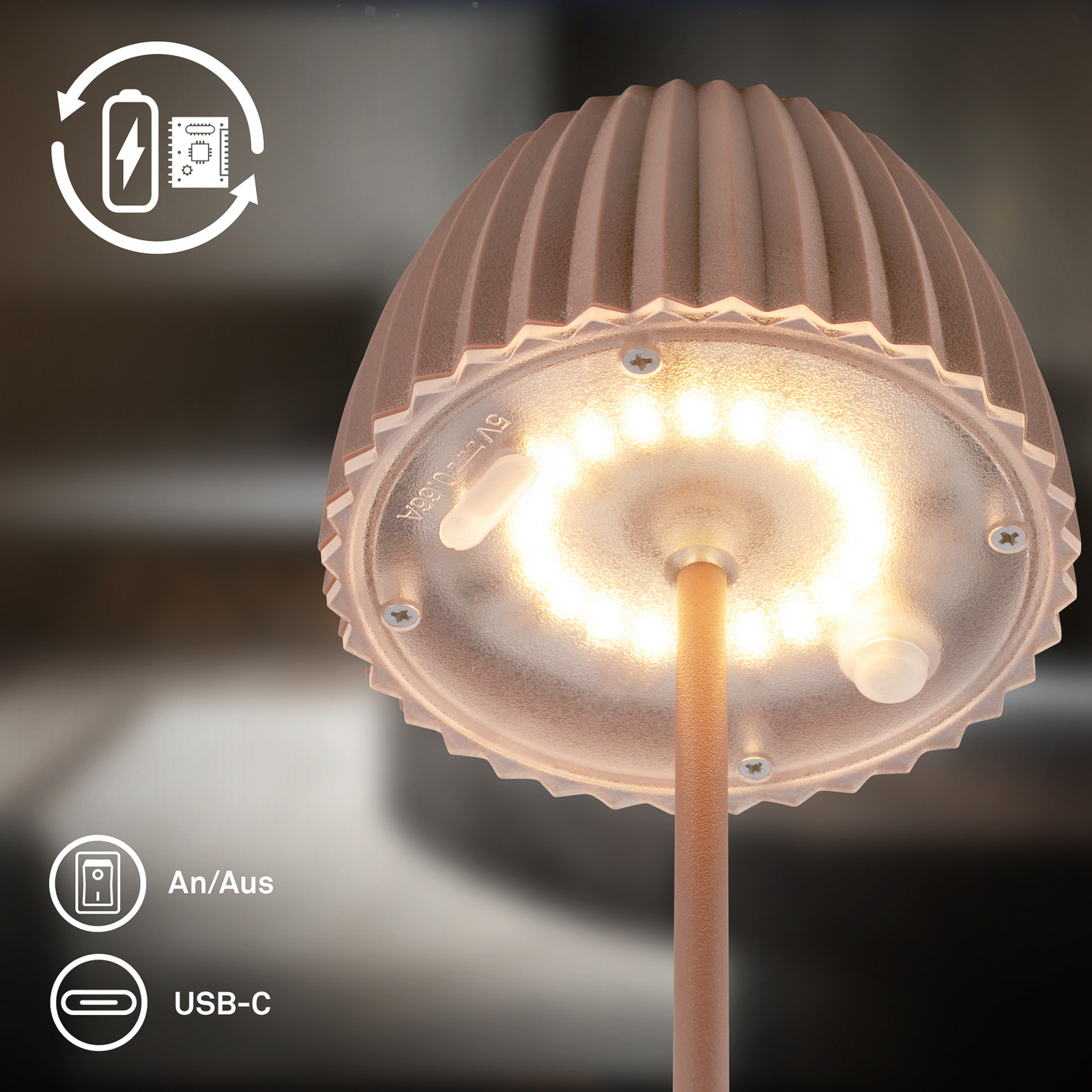 LED акумулаторна настолна лампа Brilo unplugged Riffle, 20 cm, умбрасанд