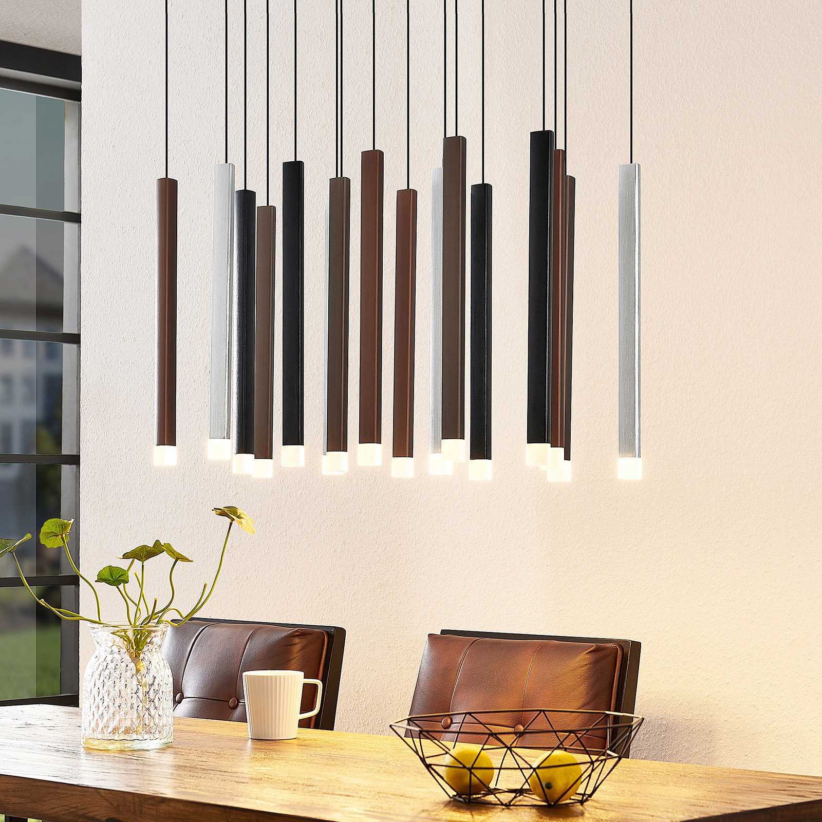Lucande Stoika LED pendant light, 16-bulb angular, for Living / Dining Room, aluminium, metal, plastic, 3.6 W, energy efficiency: A+, L: 80 cm, W: 30 cm, H: 40 cm