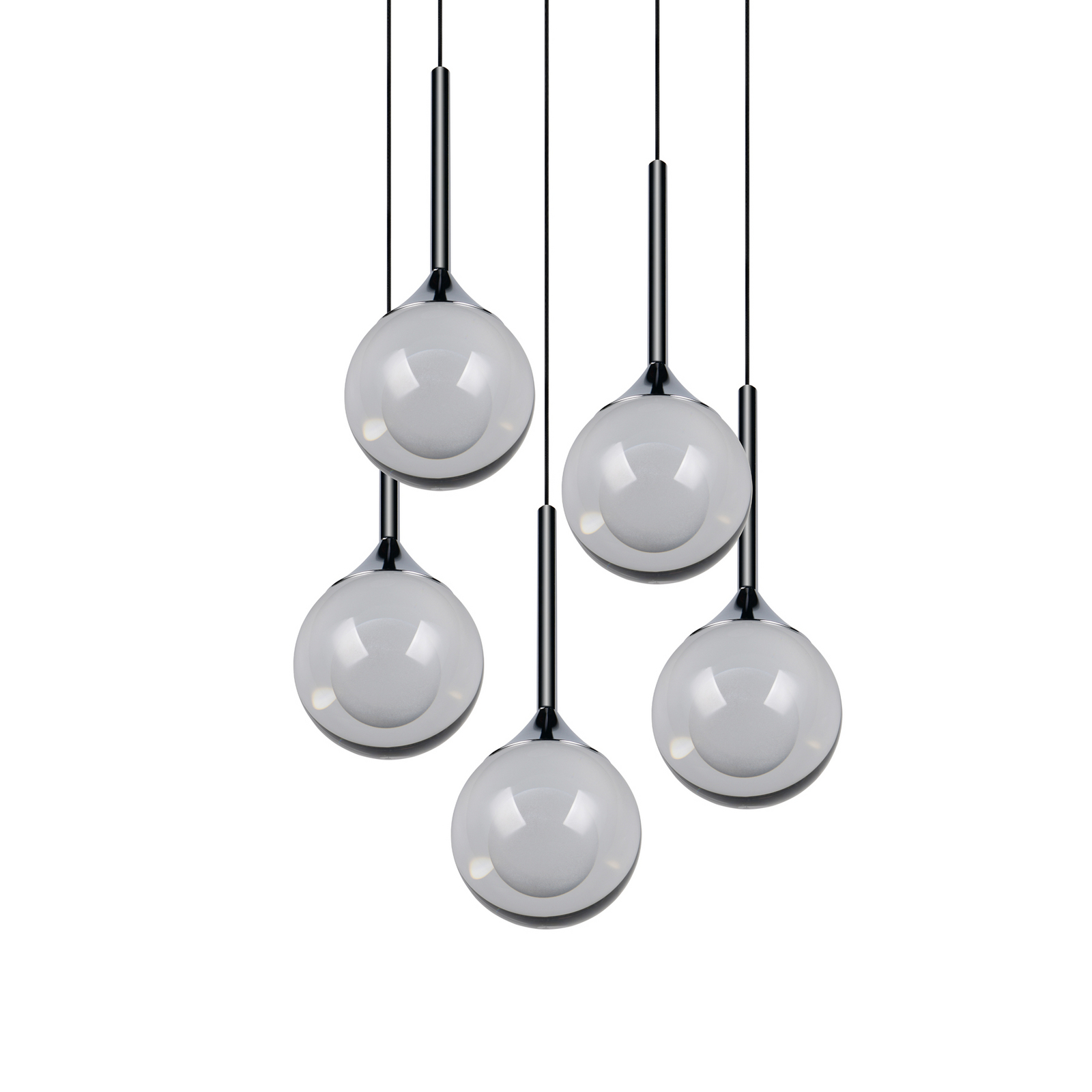 LED висяща лампа „Calista“, хромиран цвят, Ø 31 см, метал/стъкло, 5 лампи LED висяща лампа „Calista“, хромиран цвят, Ø 31 см, метал/стъкло, 5 лампи