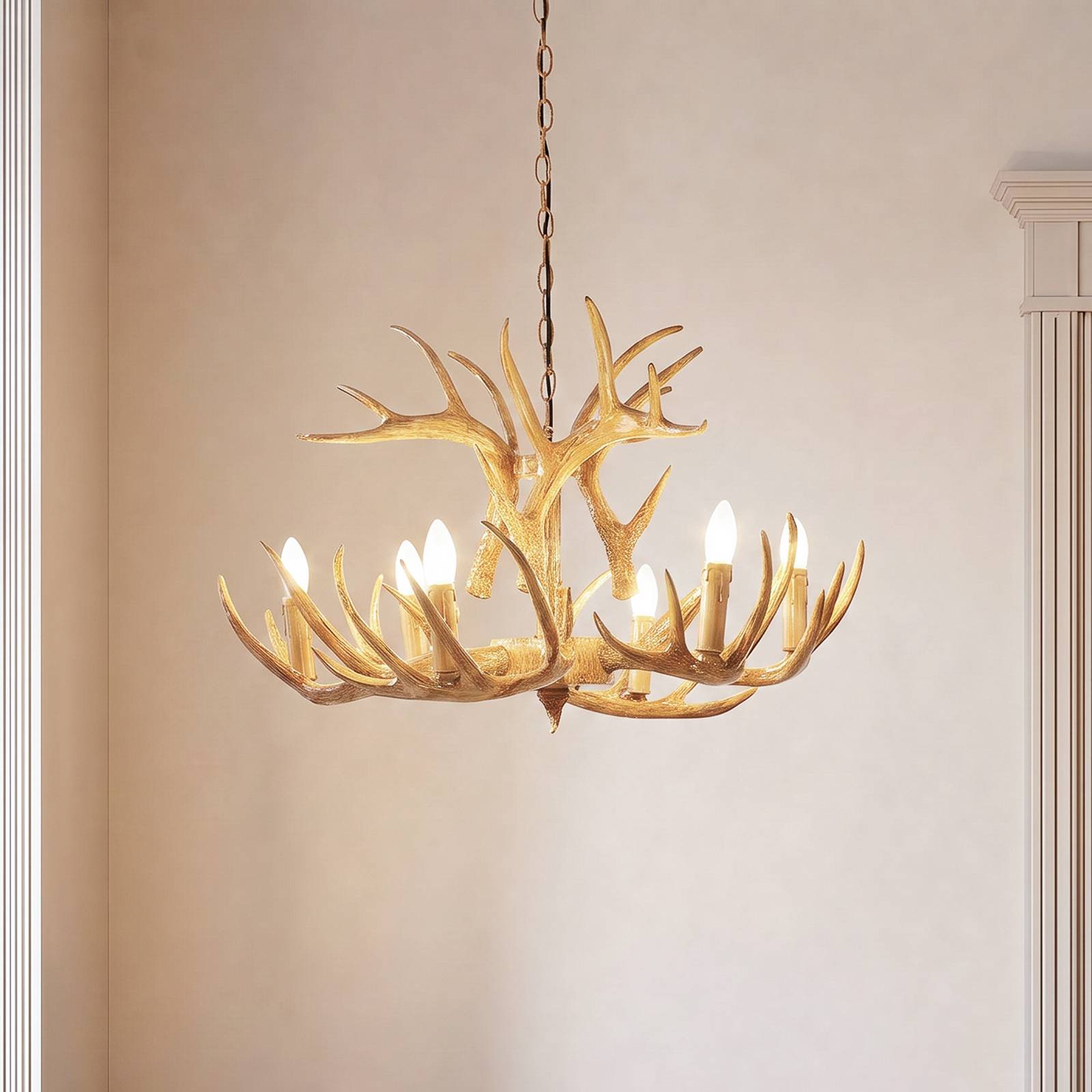 Lindby Fibi Pendant Light, Brown, Antlers, 6-Bulb E14