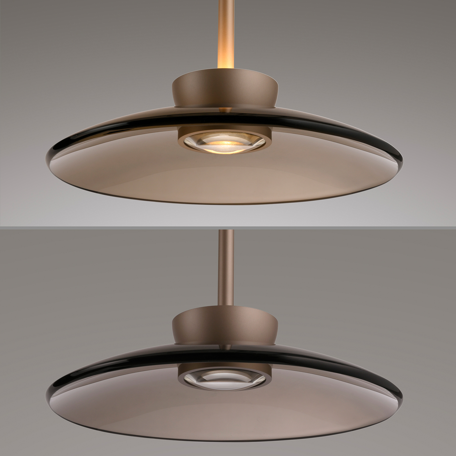 Suspension LED Moon, bronze et verre ambré (foncé), à 3 lampes - PURE Suspension LED Moon, bronze et verre ambré (foncé), à 3 lampes - PURE