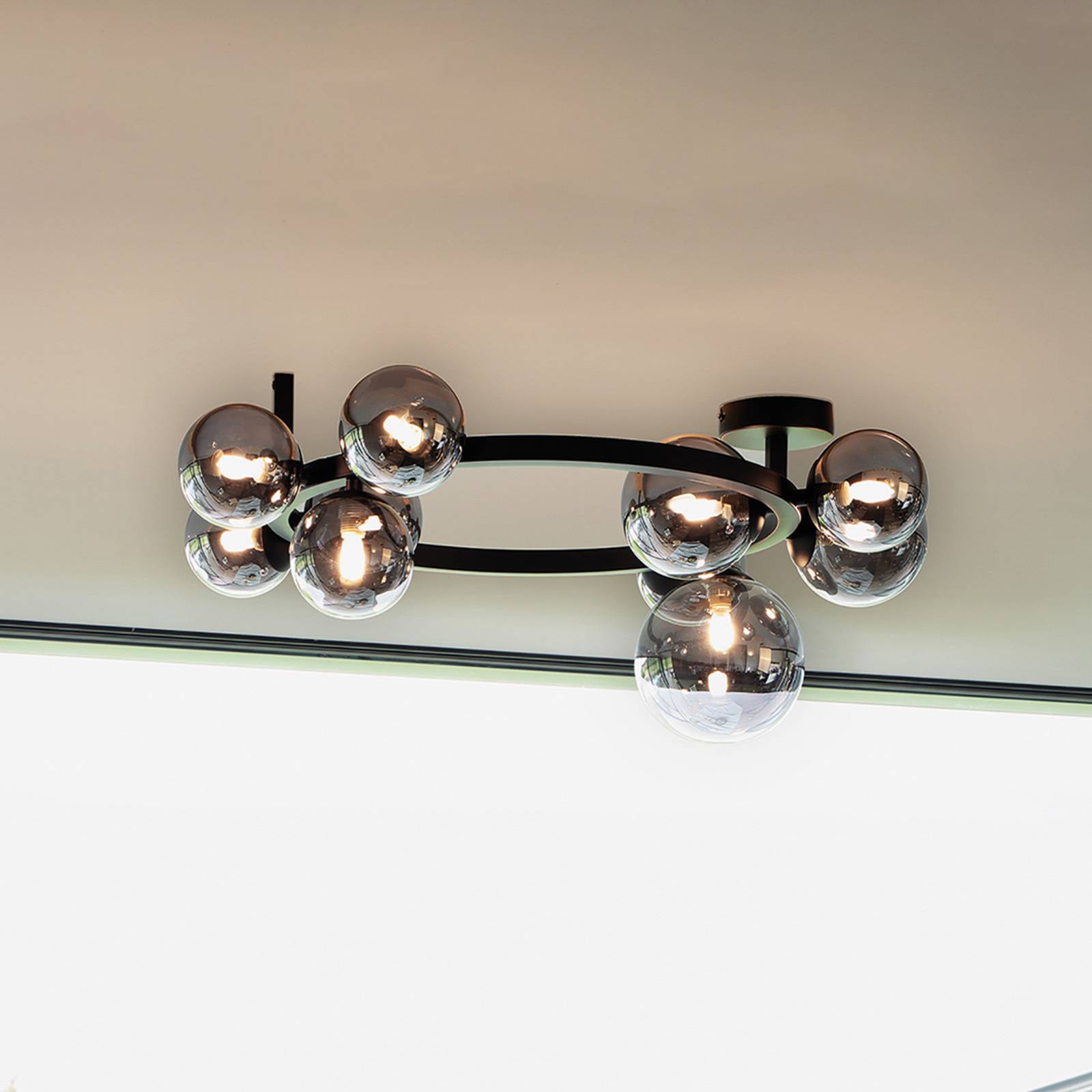 Plafonnier IDEAL LUX Perlage noir/fumé, longueur 70 cm, à 10 lampes