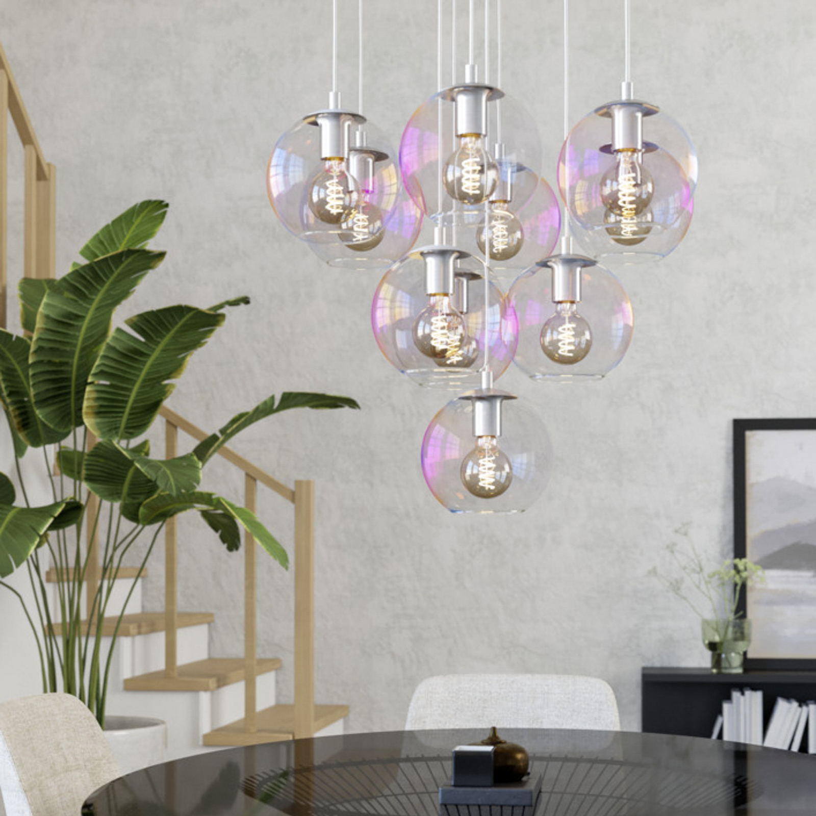 EGLO hanglamp ARISCANI 2, Ø 65 cm, 10-lamps, chroom/iriserend