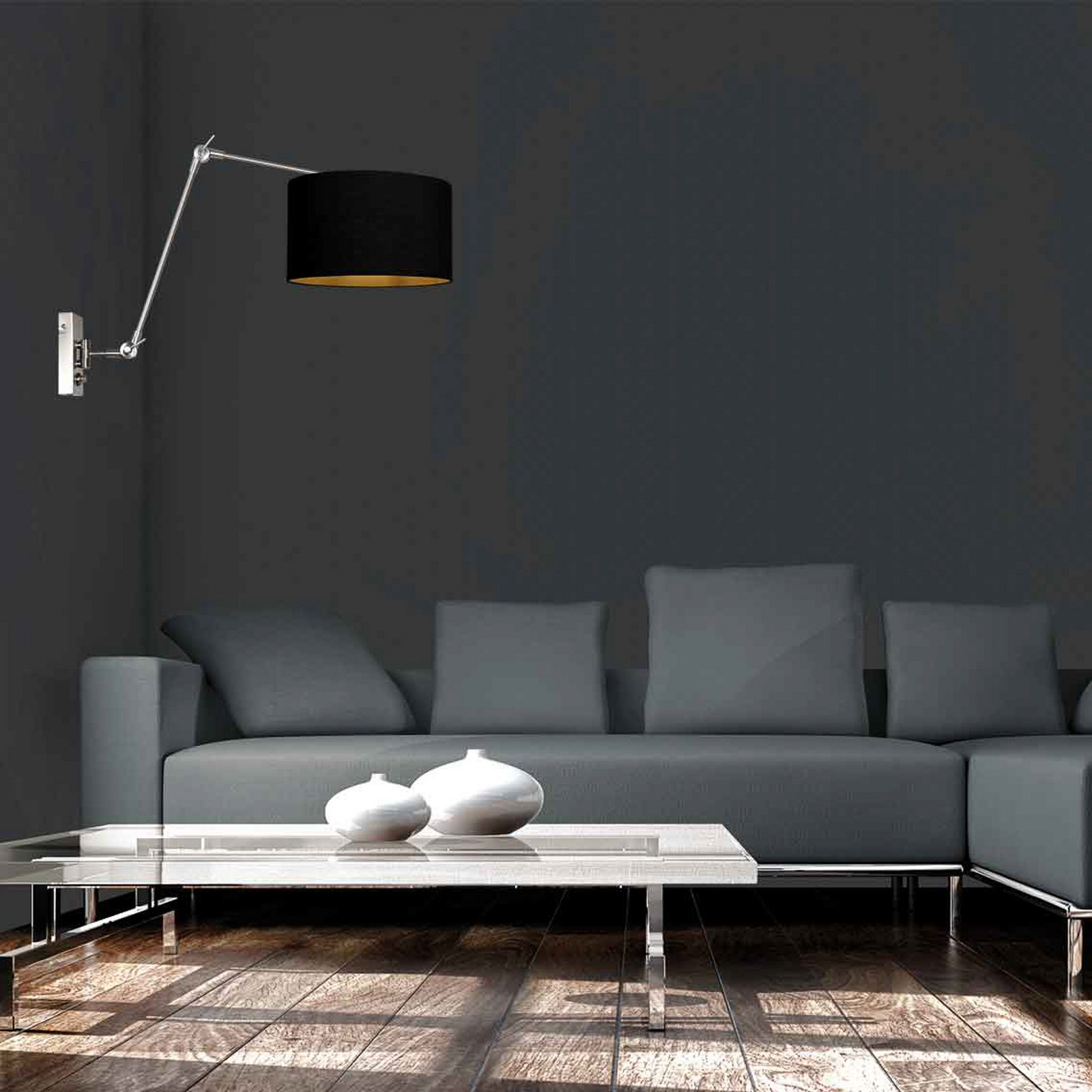 Aplică de perete Prestige Chic oțel/negru-auriu, proiecție 90 cm