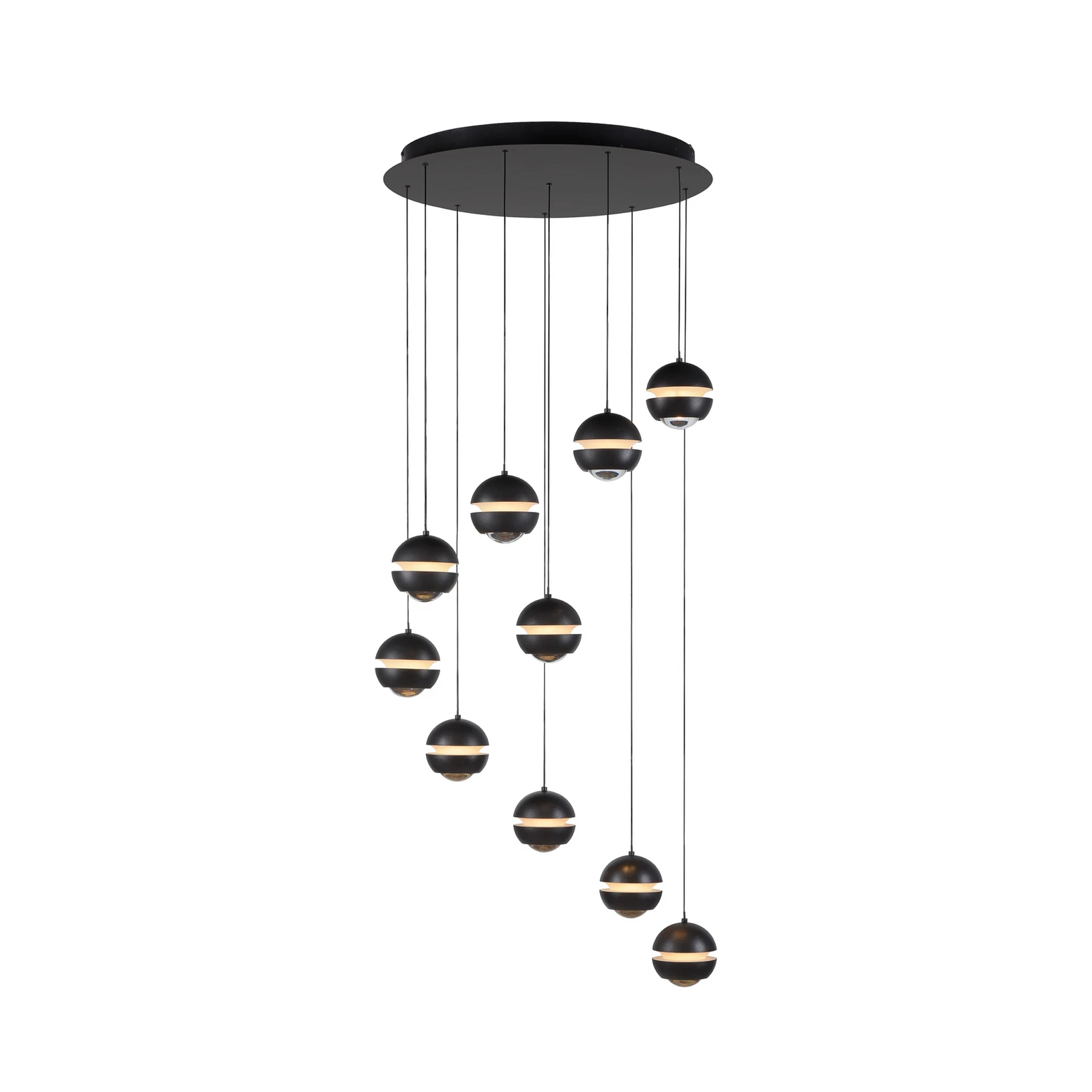 SCHÖNER WOHNEN Lámpara colgante LED Lini negra 10 luces redonda 3000K