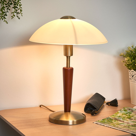 Lampe à poser Salut, bruni, noyer