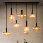 Maloto pendant light, glass, 7-light, amber, 150 cm