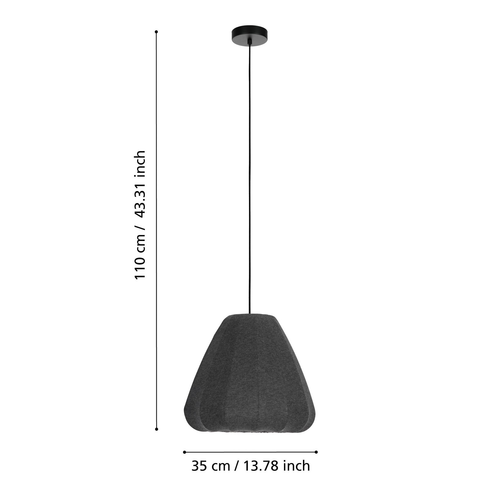Candeeiro de suspensão Barlaston, Ø 35 cm, preto/cinzento, metal, tecido Candeeiro de suspensão Barlaston, Ø 35 cm, preto/cinzento, metal, tecido