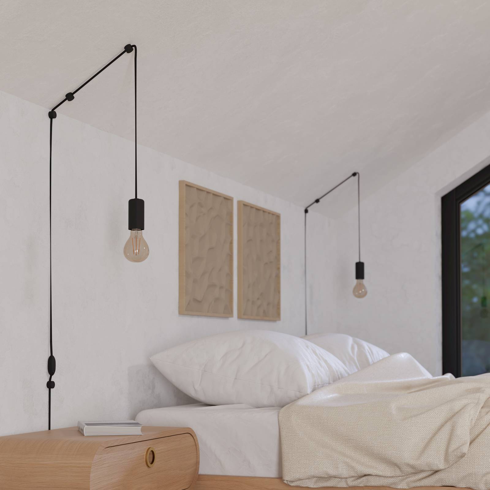 Lampa wisząca Pinetina, wysięg 40 cm, czarna, wtyczka