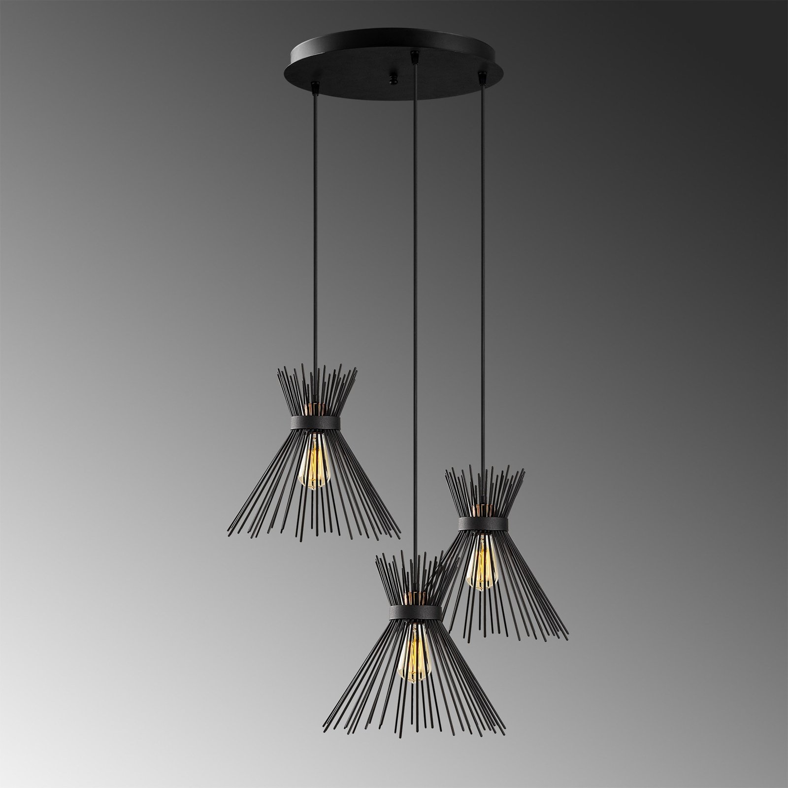 Hanglamp Kirpi 3085 3-lamps rondel zwart