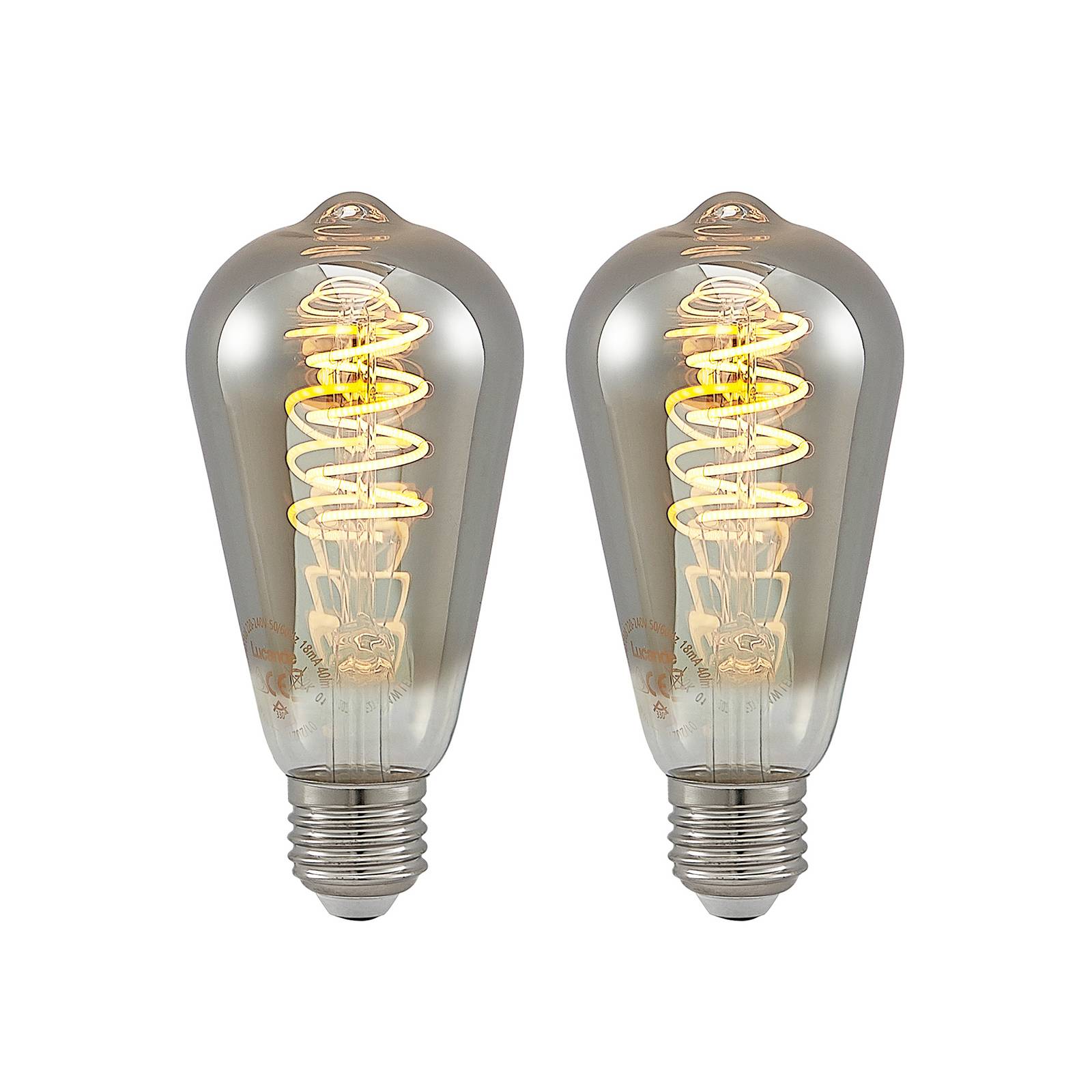 Lucande LED-Lampe E27 ST64 4W 1.800K dimmbar titan 2er