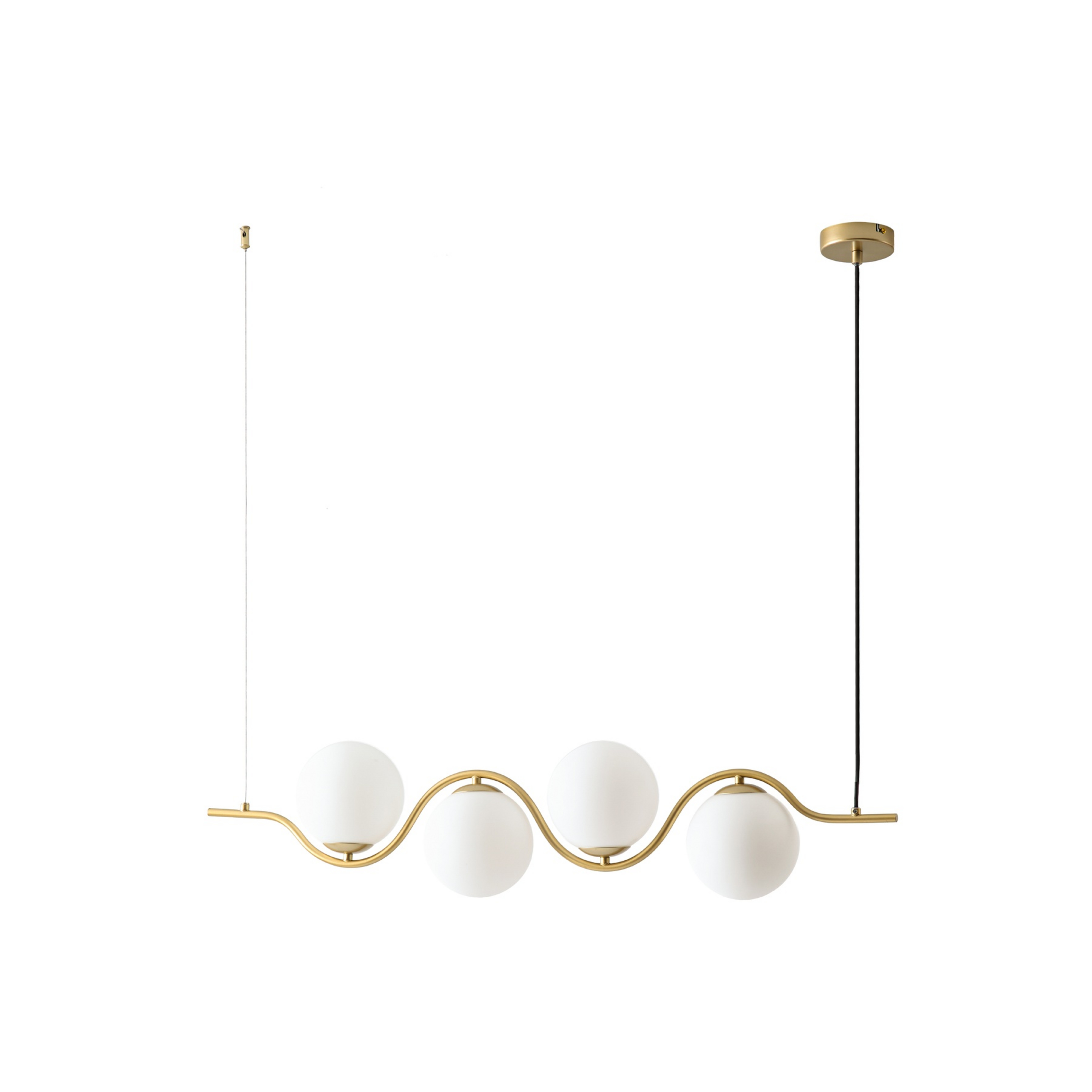 Suspension Isandro, 98 cm, doré/blanc, à 4 lampes - Lucande
