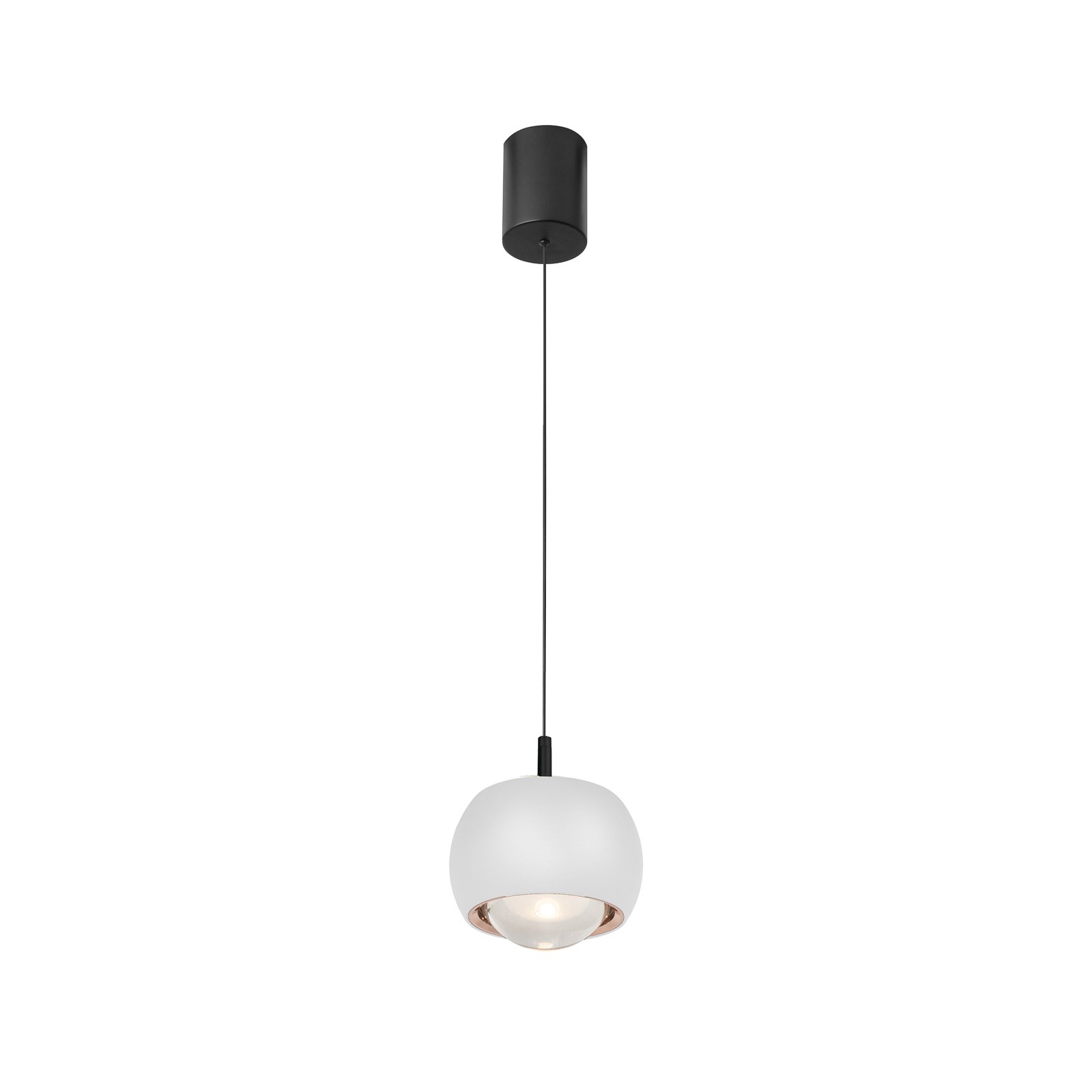 Lampada a sospensione Roller LED, bianca, regolabile in altezza, lente in