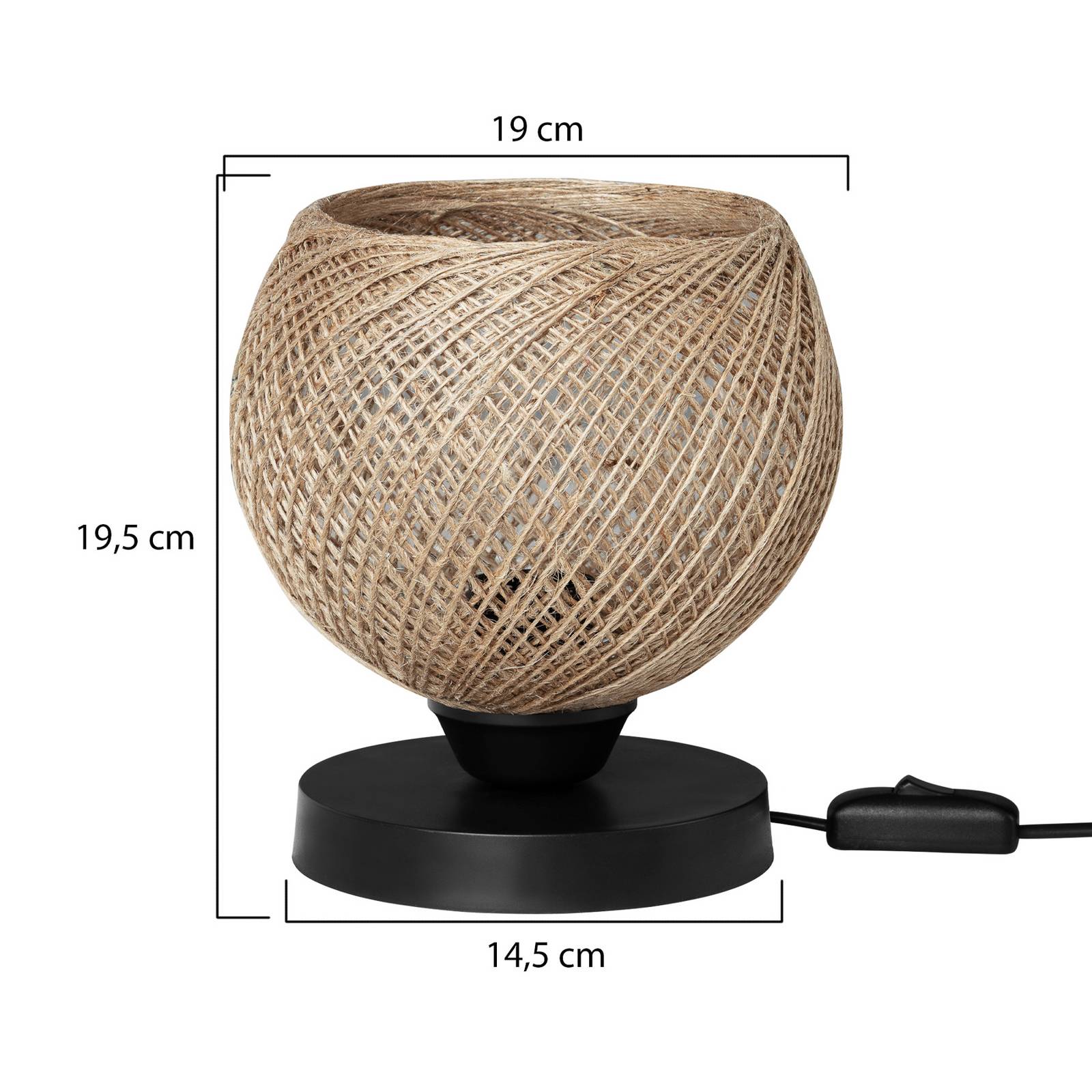 Tischleuchte Yumak, braun/schwarz, Ø 18 cm, Seil, Metall günstig online kaufen